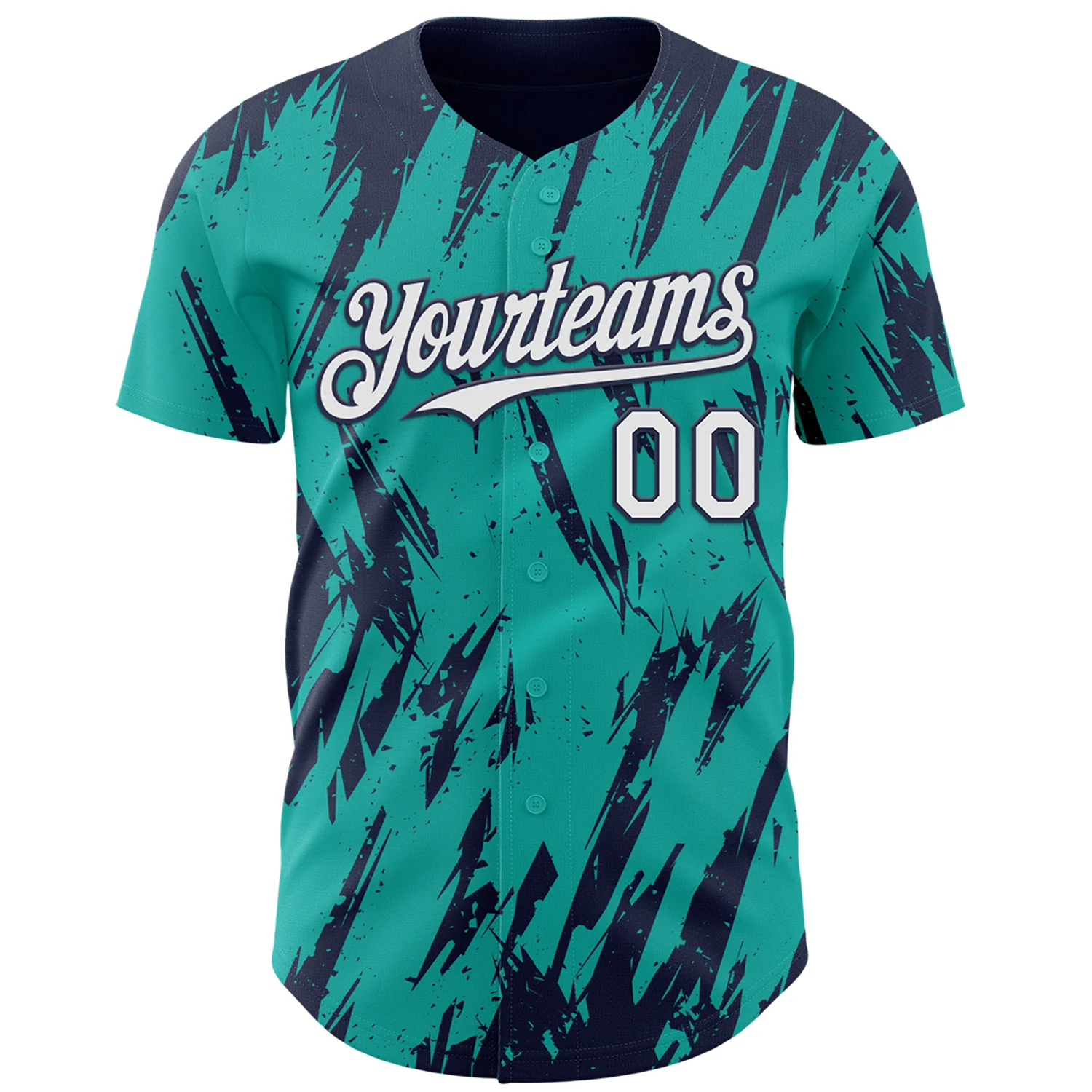 Custom Aqua White-Navy Splatter Torn Sharp Brush Stroke Authentic Baseball Jersey - Image 2