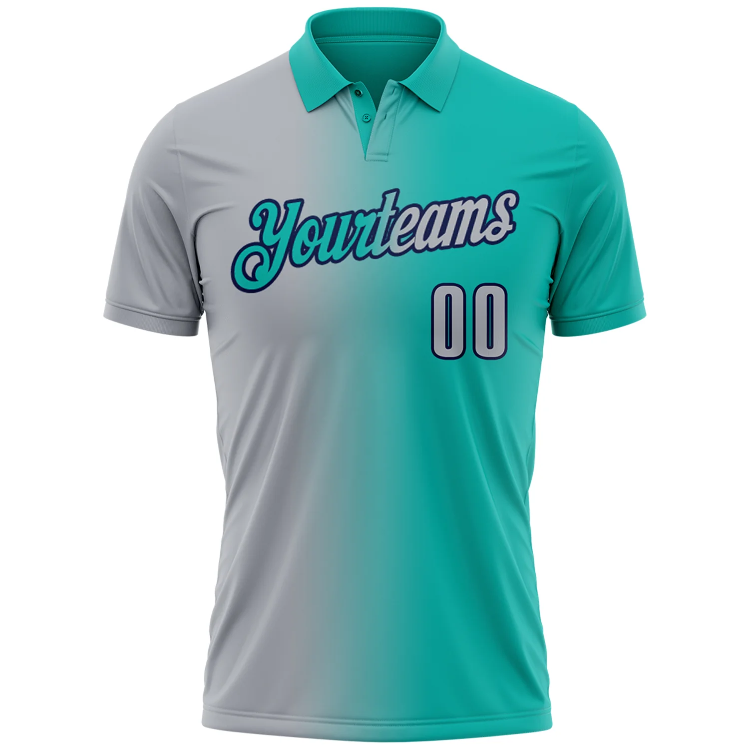 Custom Aqua Gray-Navy 3D Gradient Fashion Performance Polo Shirt - Image 2