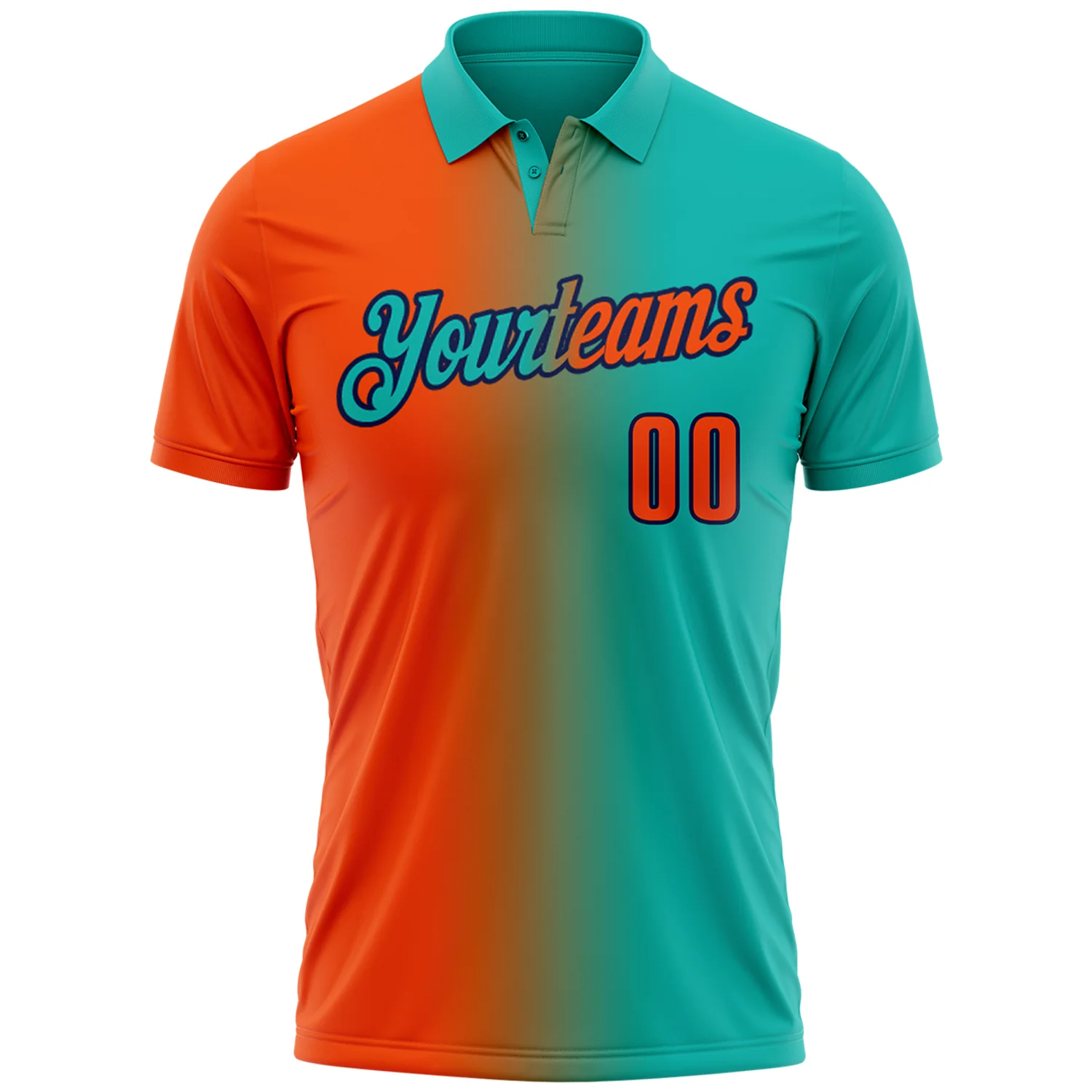 Custom Aqua Orange-Navy 3D Gradient Fashion Performance Polo Shirt - Image 2