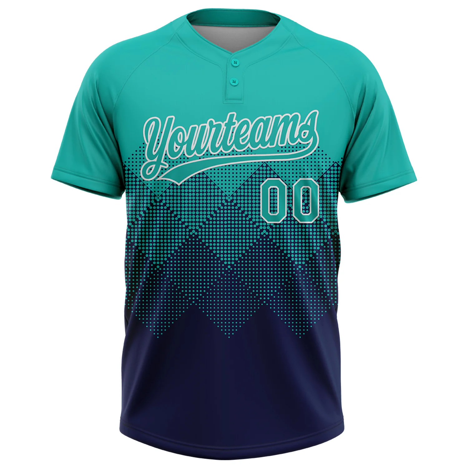 Custom Aqua Navy-White 3D Gradient Square Shape Two-Button Unisex Softball Jersey - Image 2