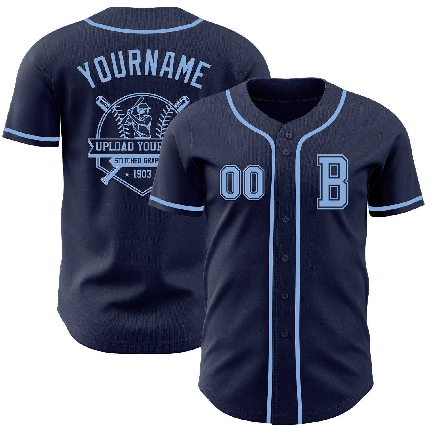 Custom Navy Light Blue Authentic Baseball Jersey - Image 5
