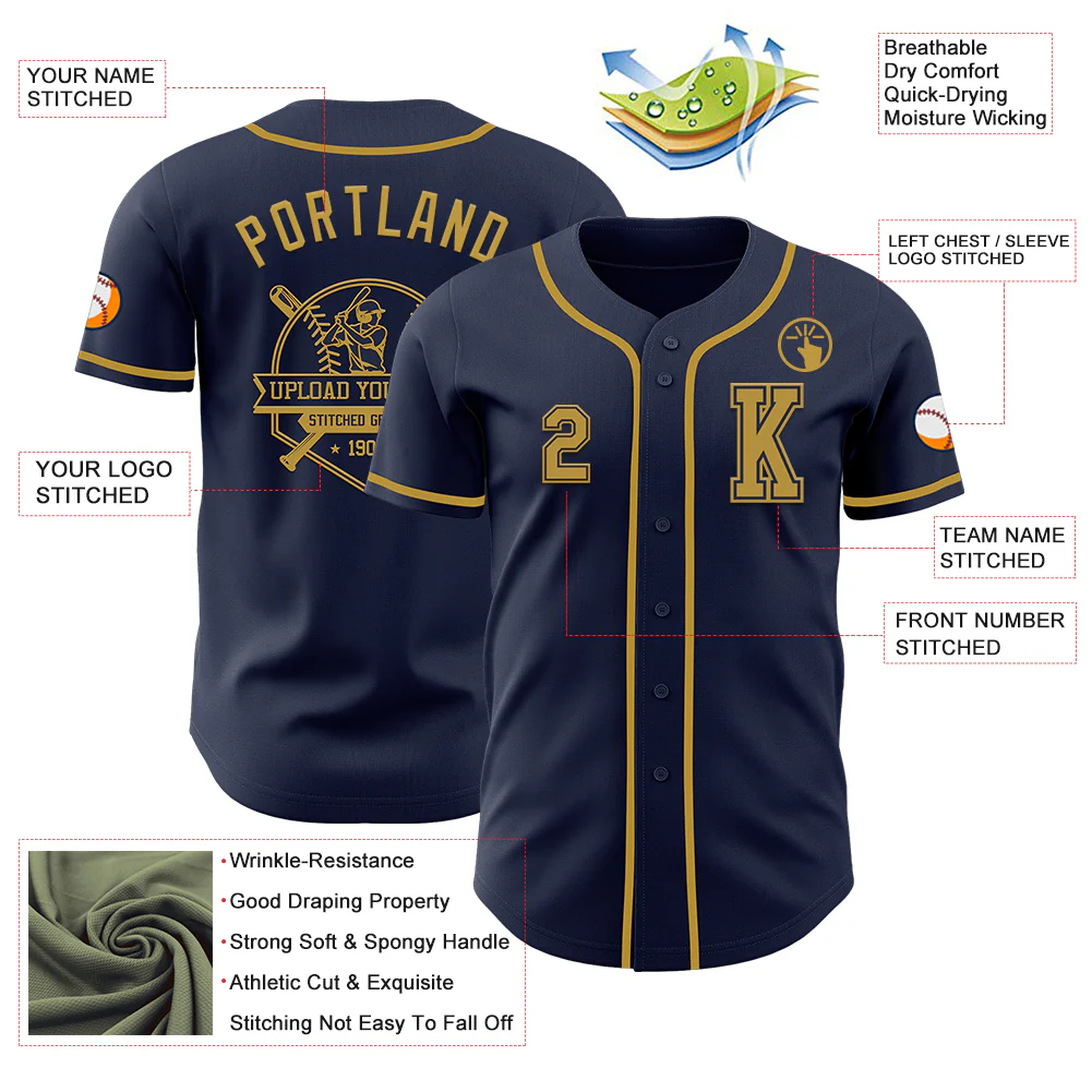 Custom Navy Old Gold Authentic Baseball Jersey - Image 6