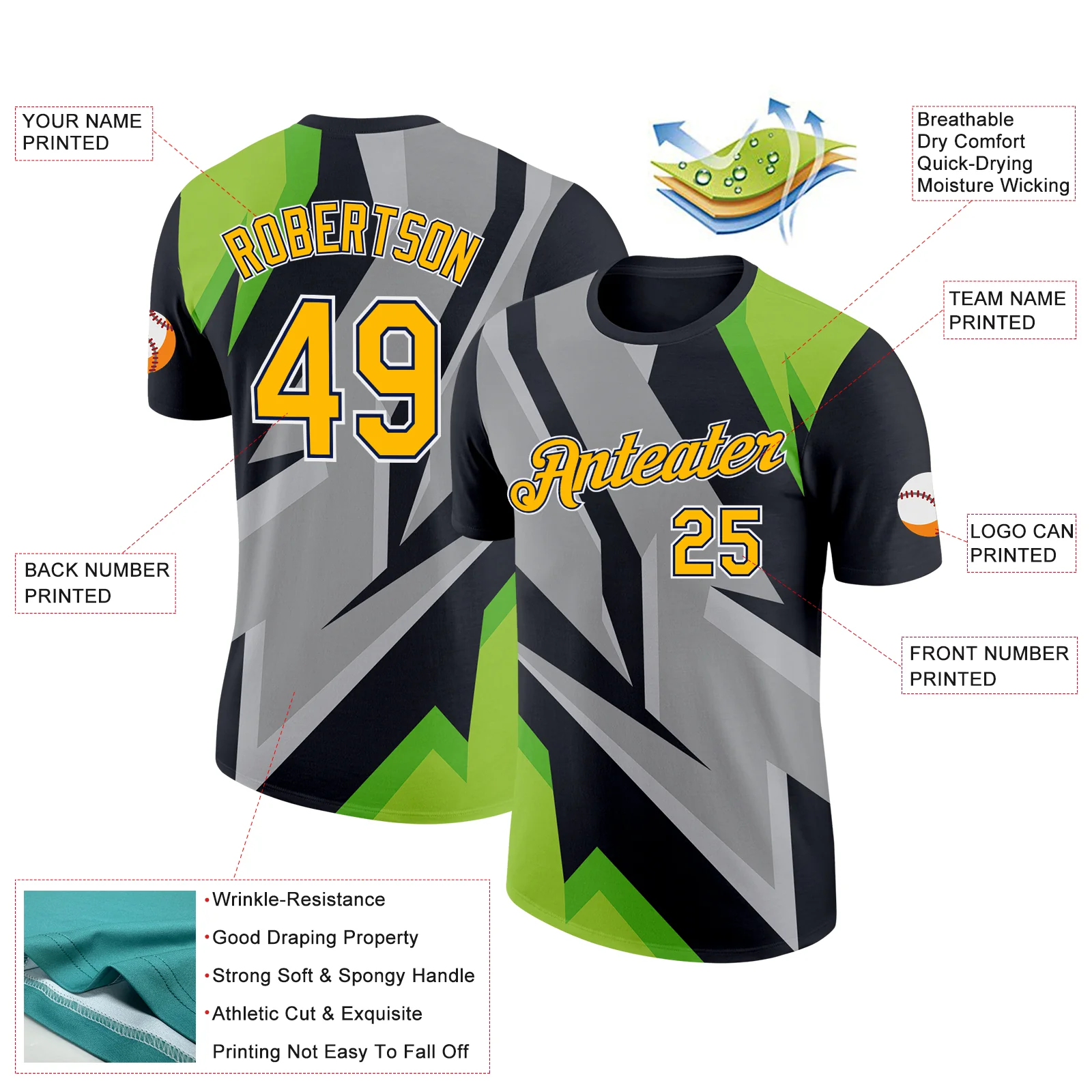 Custom Black Gold Navy-White 3D Esports Performance T-Shirt - Image 2