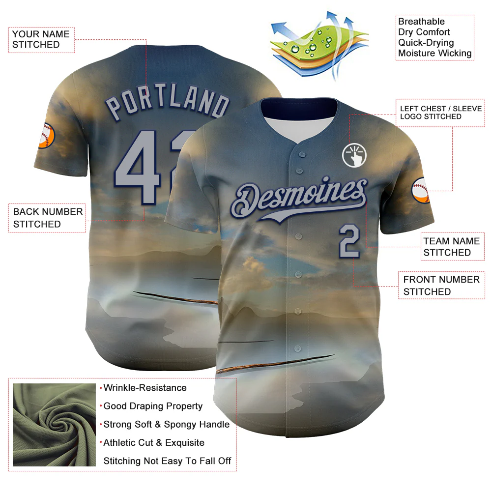 Custom Blue Gray-Navy 3D Marcel Caram The Barbs And The Hand Authentic Baseball Jersey - Image 3