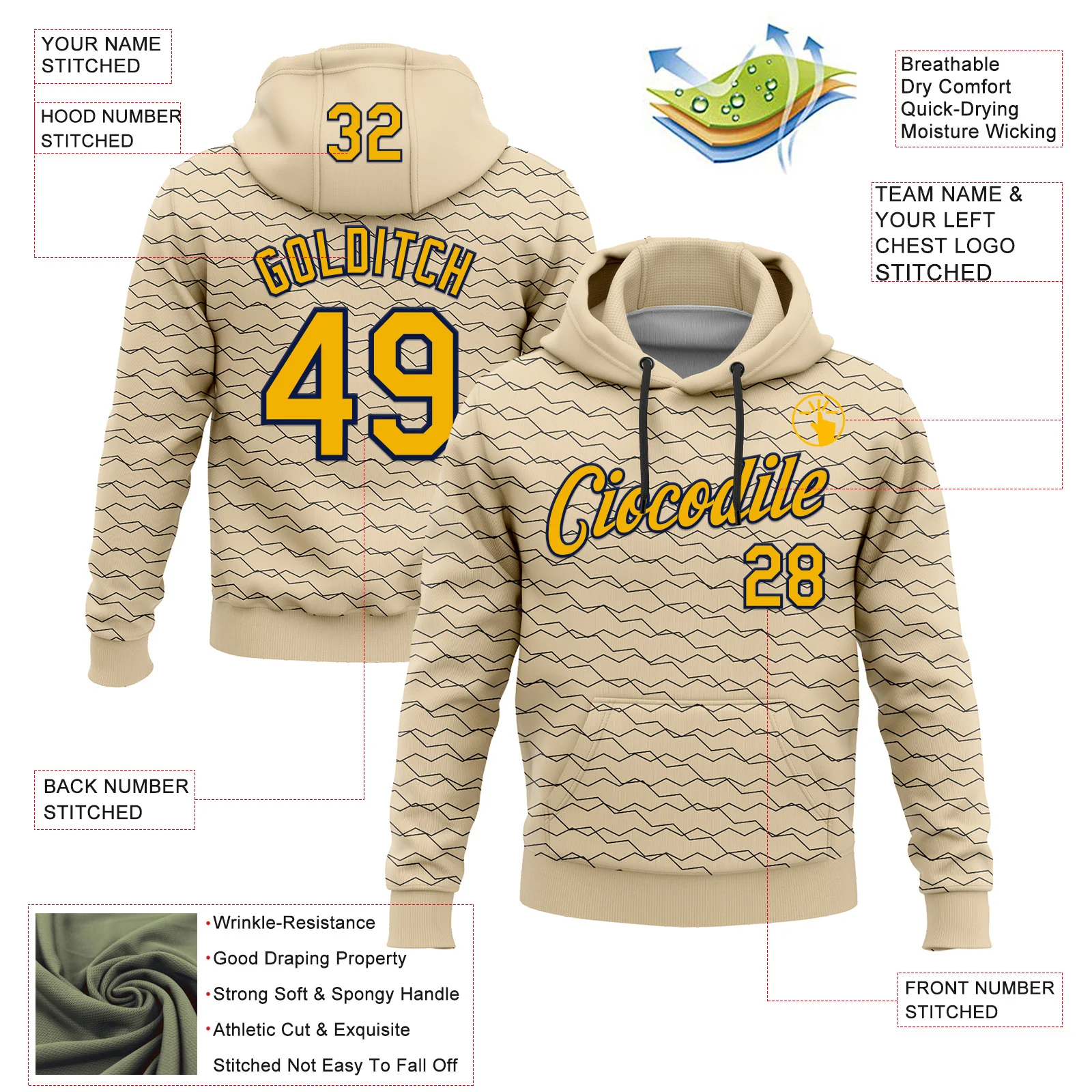 Custom Stitched City Cream Gold-Navy 3D Pattern Design Line Geometric Shape Sports Pullover Sweatshirt Hoodie - Image 2