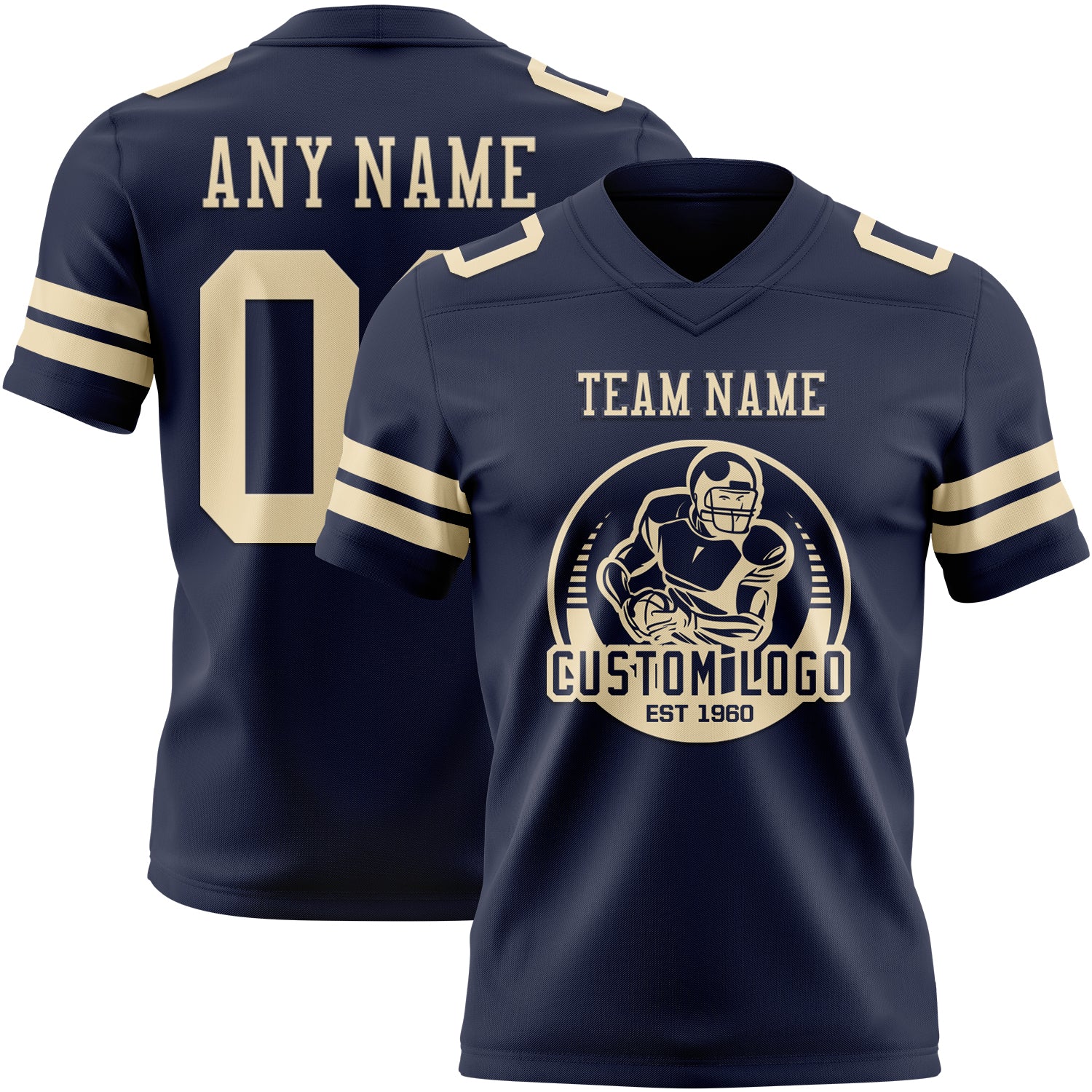 Custom Navy Cream Authentic Football Jersey - Image 2