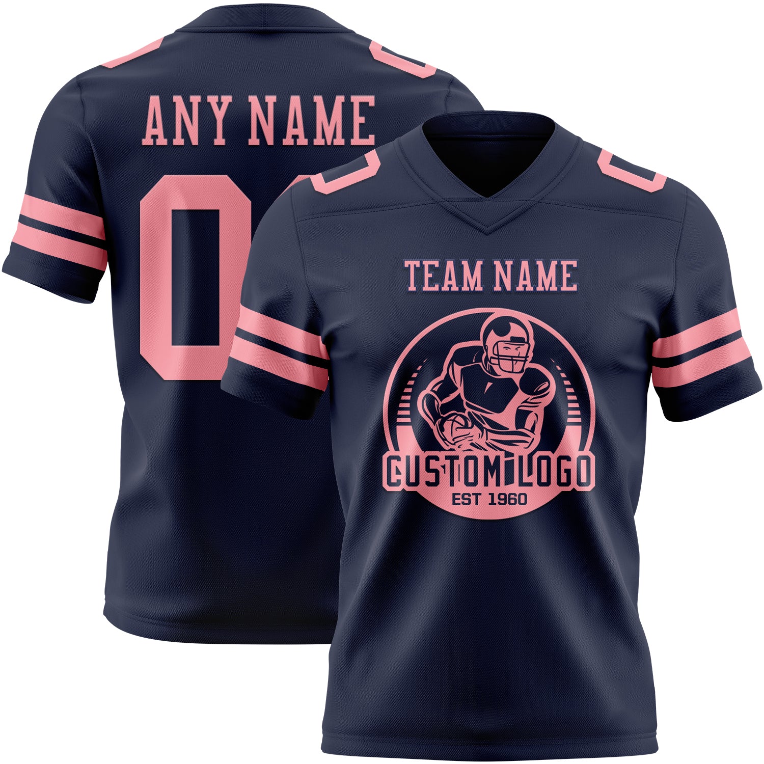 Custom Navy Medium Pink Authentic Football Jersey - Image 2