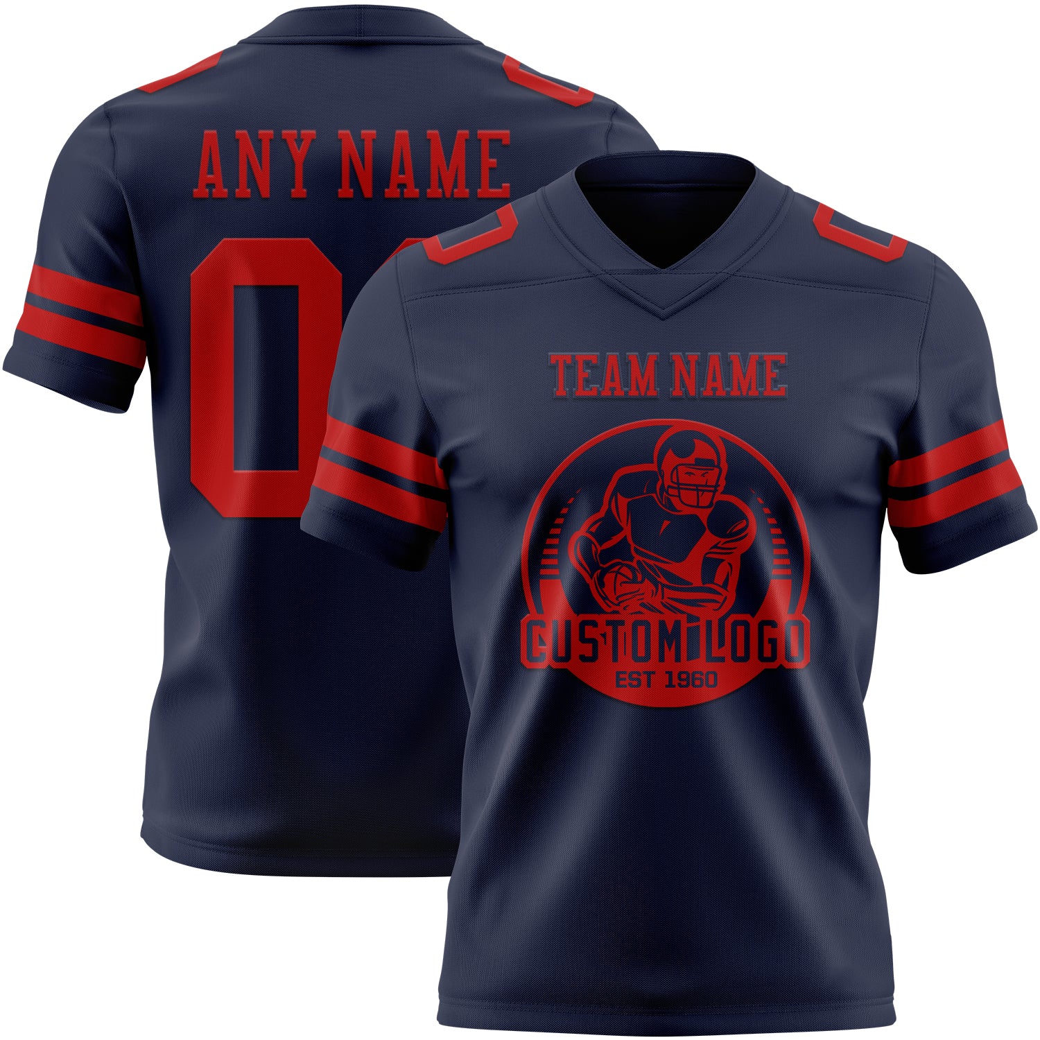 Custom Navy Red Authentic Football Jersey - Image 2