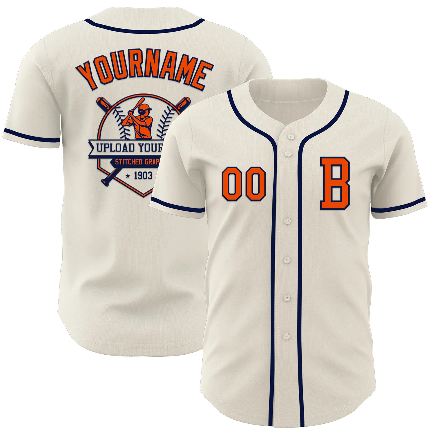 Custom Cream Orange-Navy Authentic Baseball Jersey - Image 5