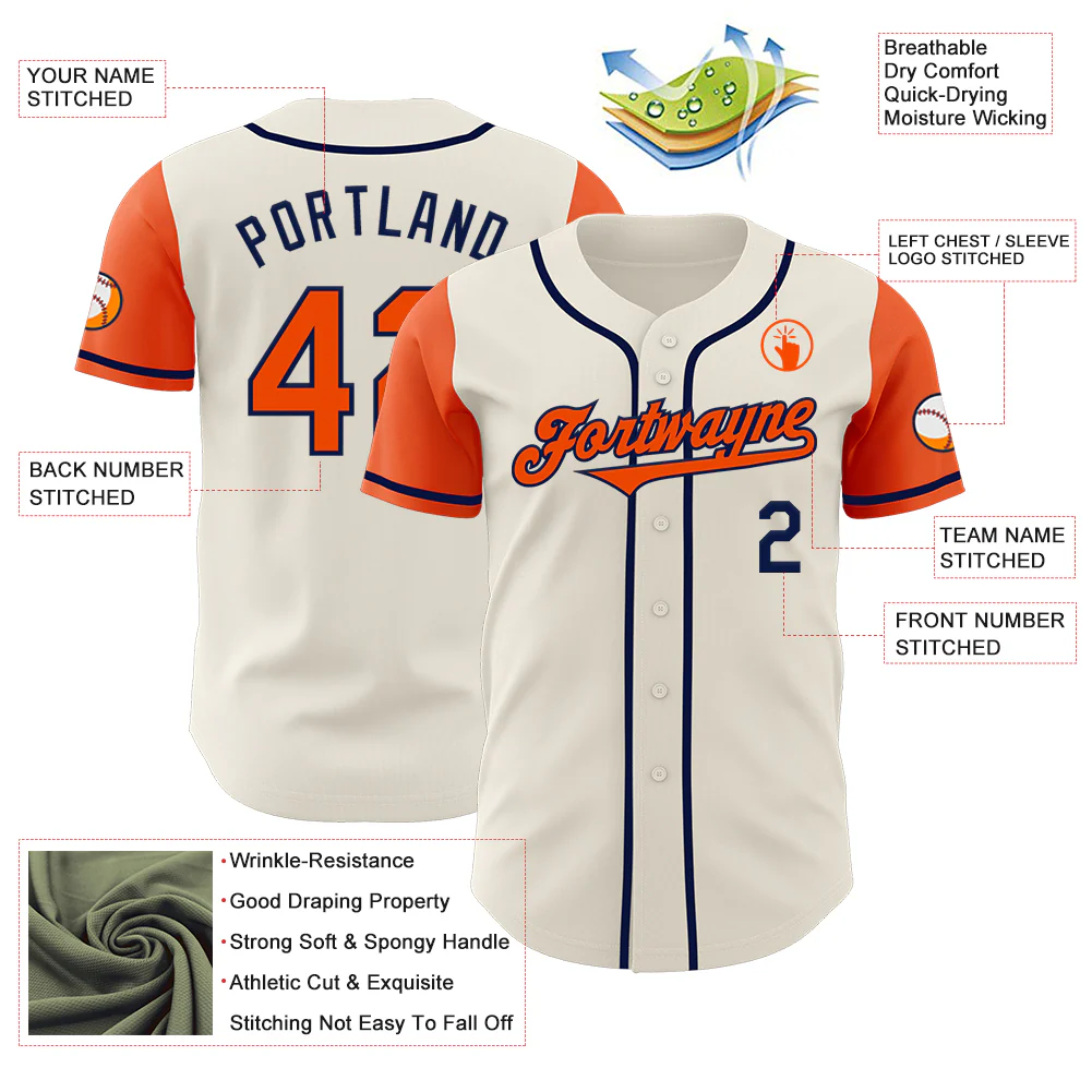 Custom Cream Orange-Navy Authentic Two Tone Baseball Jersey - Image 3