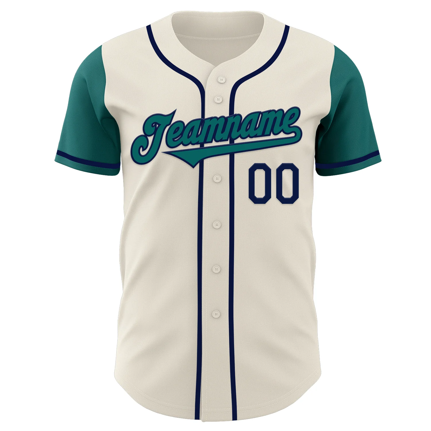 Custom Cream Teal-Navy Authentic Two Tone Baseball Jersey - Image 2