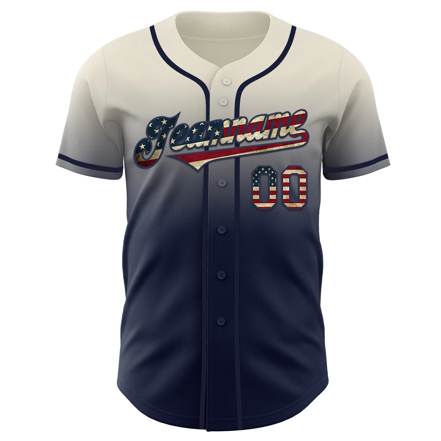 Custom Cream Vintage USA Flag-Navy Authentic Fade Fashion Baseball Jersey - Image 2