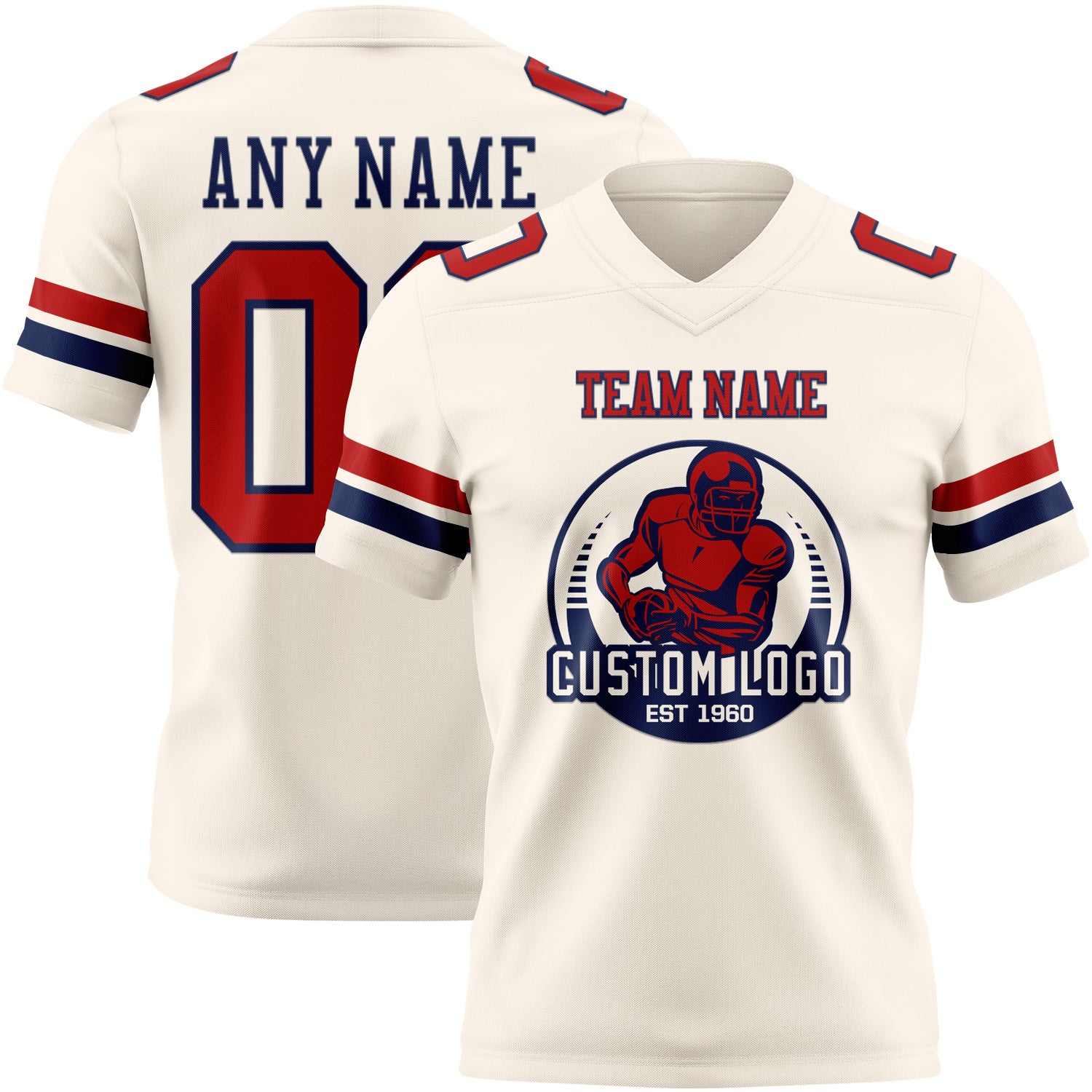 Custom Cream Red-Navy Authentic Football Jersey - Image 2