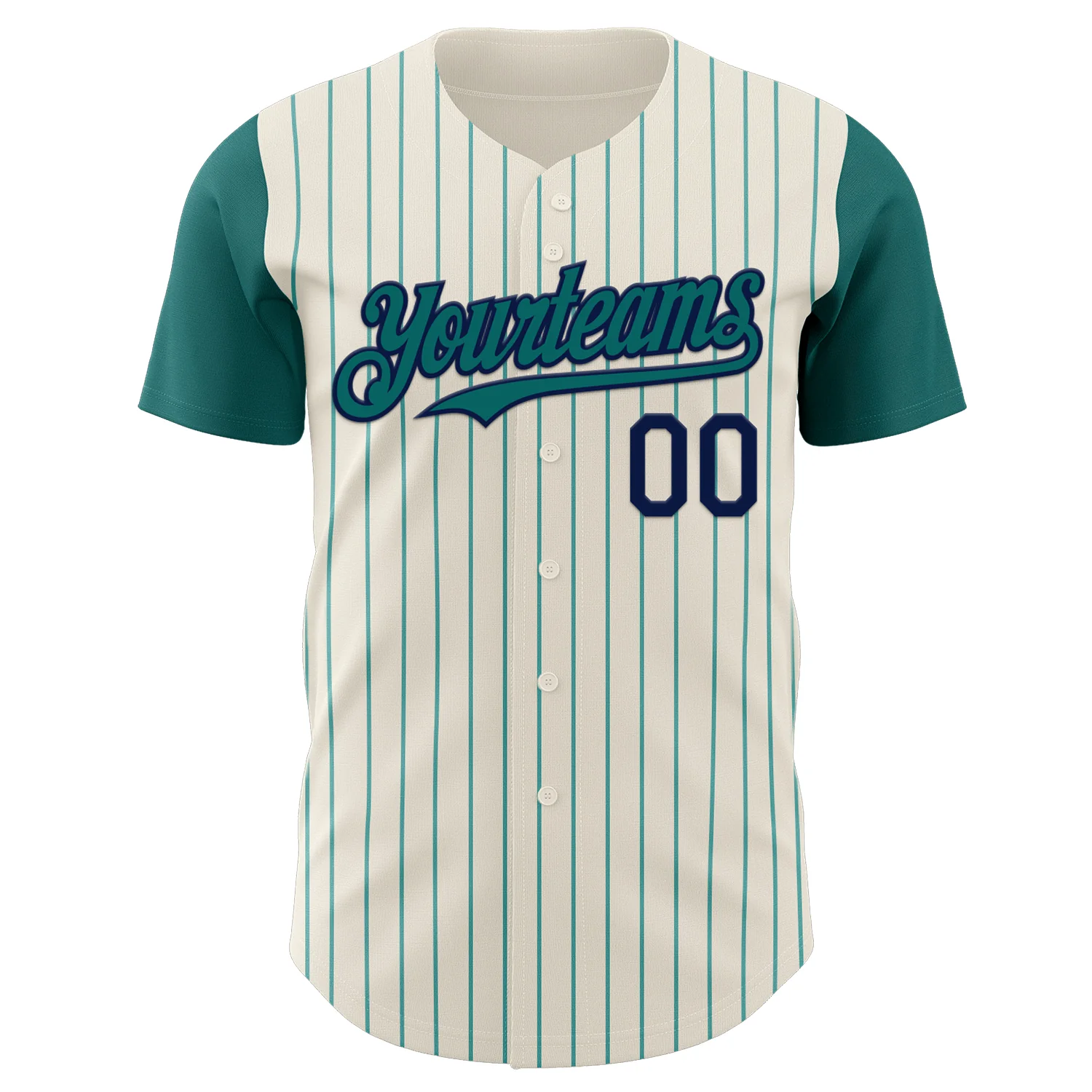 Custom Cream Teal Pinstripe Navy Authentic Two Tone Baseball Jersey - Image 2