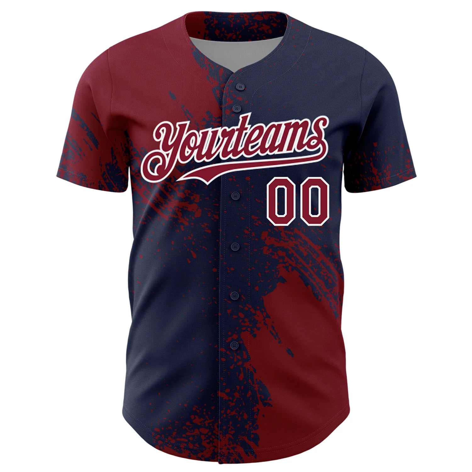 Custom Crimson Navy-White 3D Pattern Design Abstract Brush Stroke Authentic Baseball Jersey - Image 2