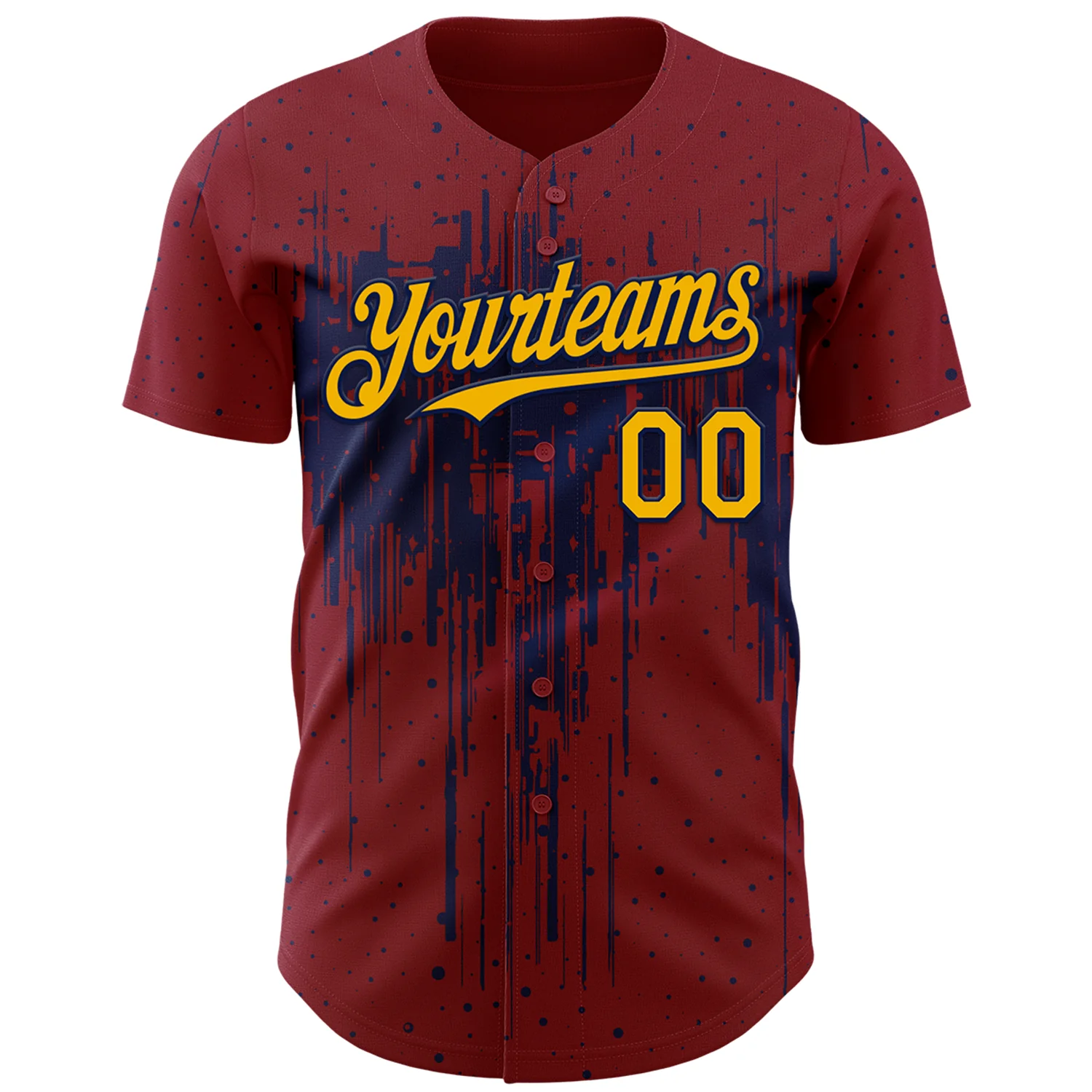 Custom Crimson Gold-Navy Dripping Splatter Paint Authentic Baseball Jersey - Image 2