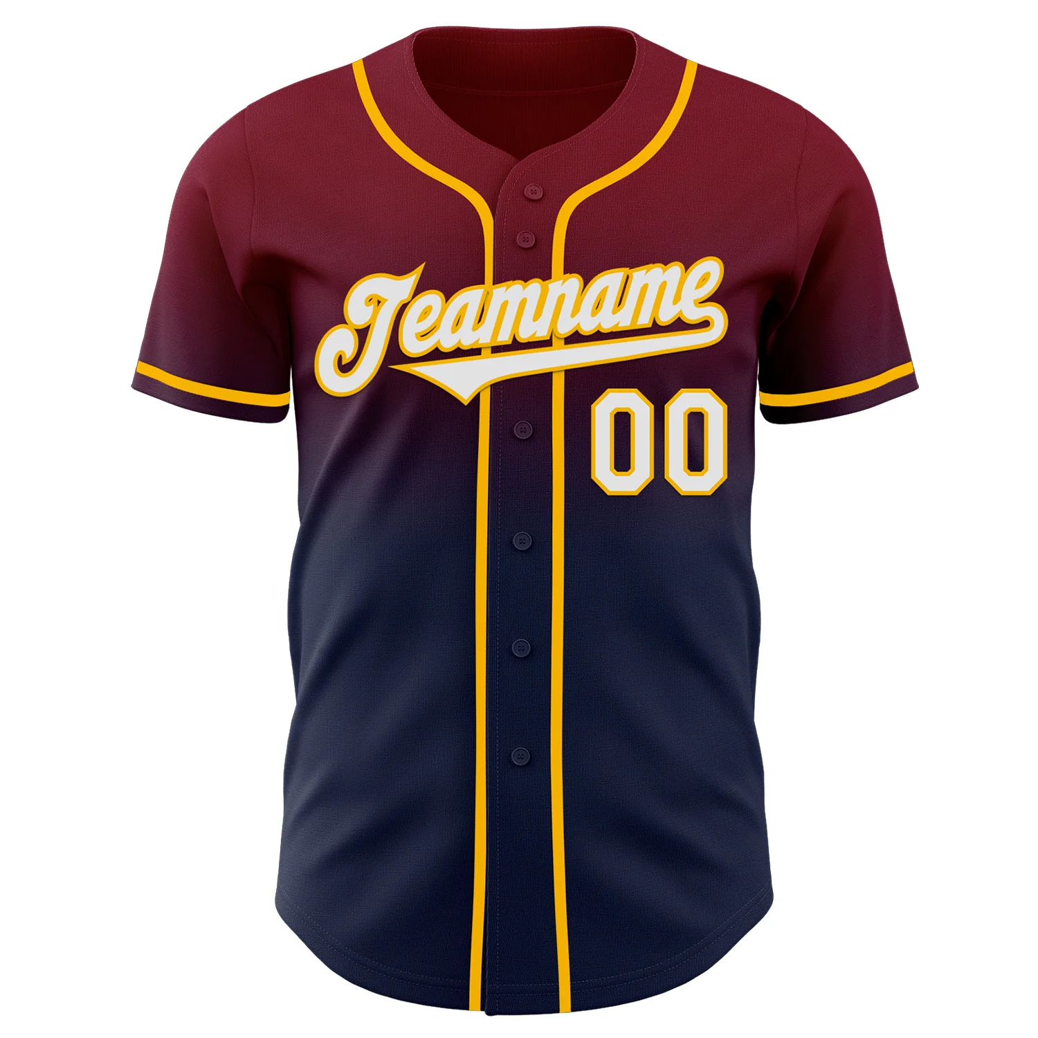 Custom Crimson Navy-Gold Authentic Fade Fashion Baseball Jersey - Image 2