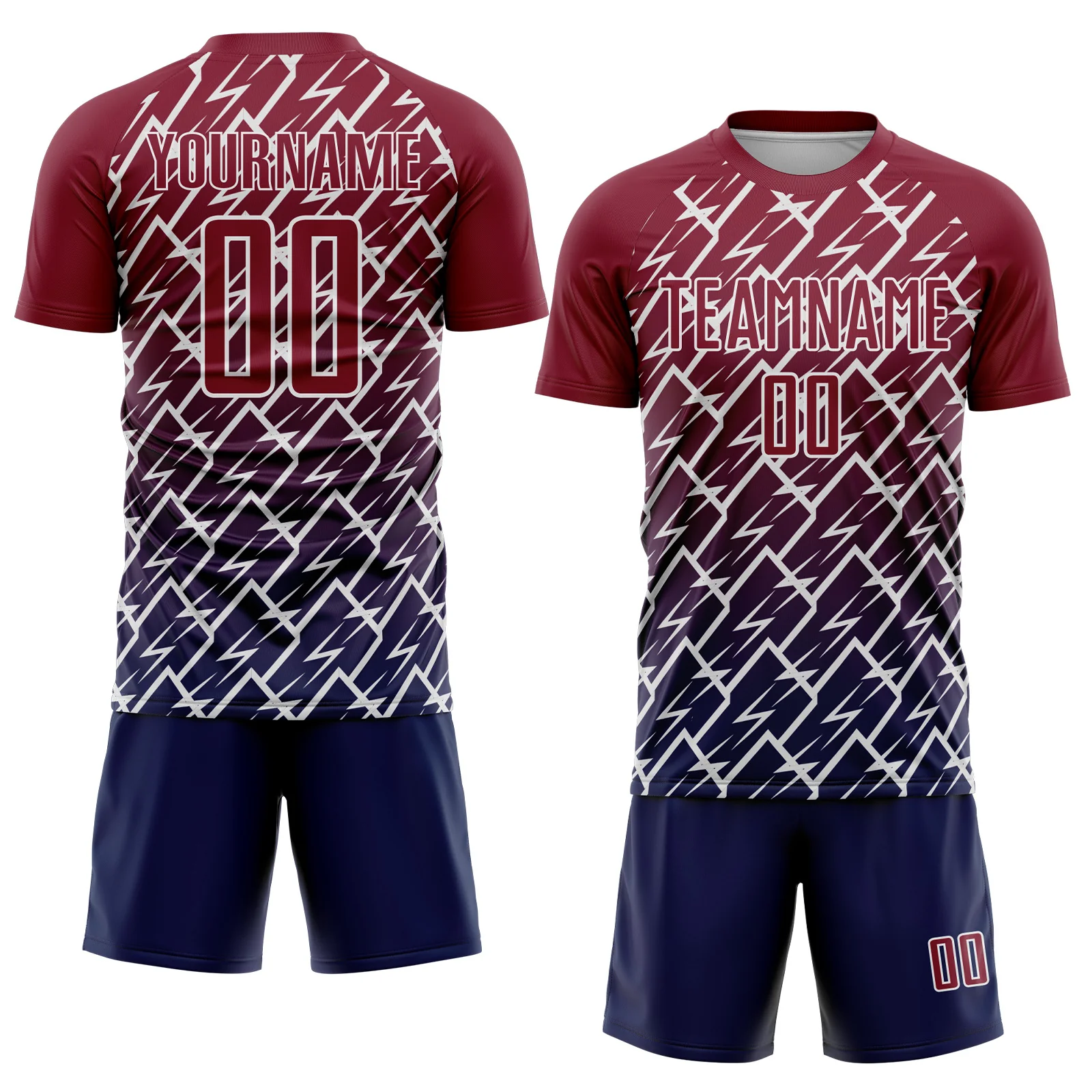 Custom Crimson Navy-White Lightning Sports Sublimation Soccer Uniform Jersey - Image 2