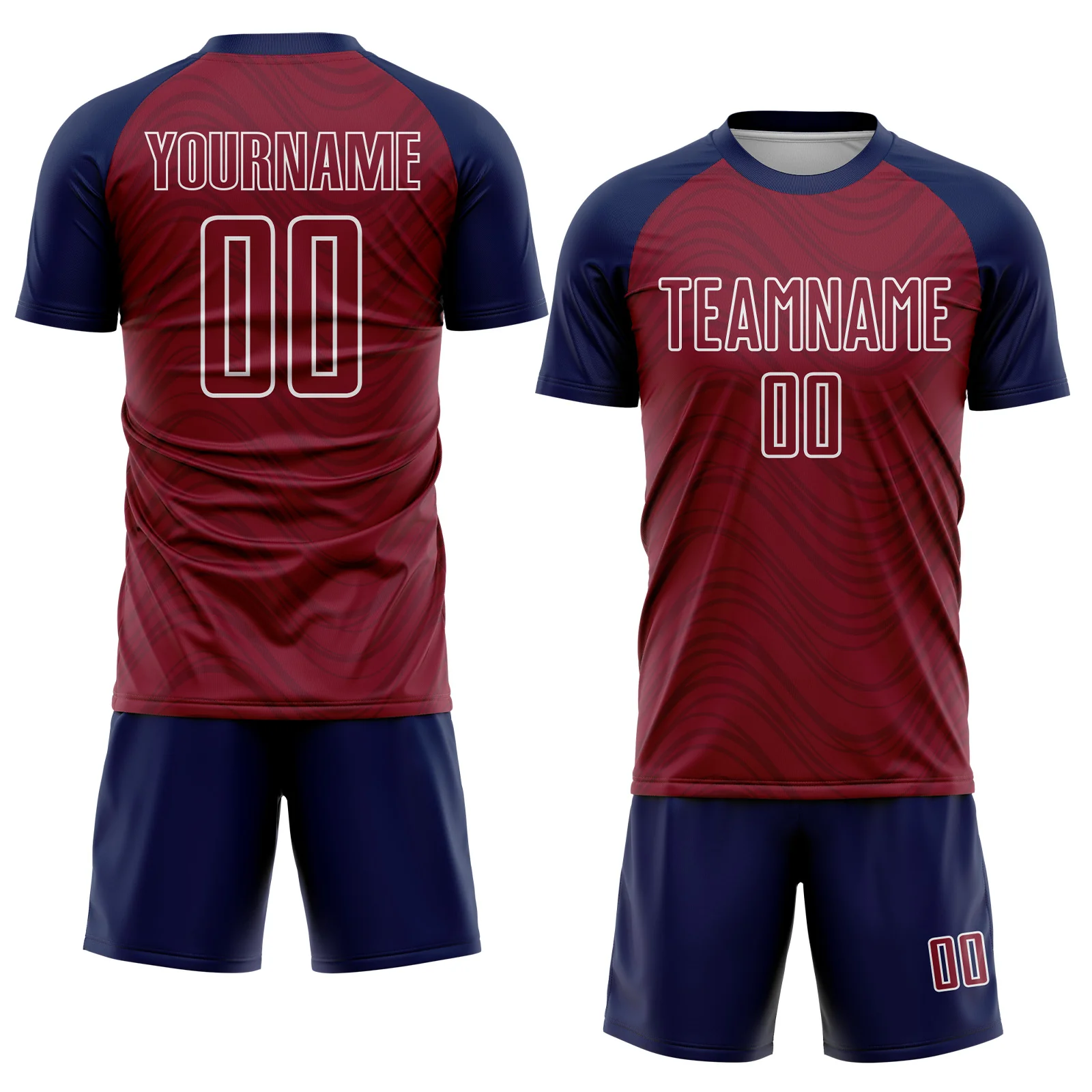 Custom Crimson Navy-White Wavy Lines Sports Sublimation Soccer Uniform Jersey - Image 2