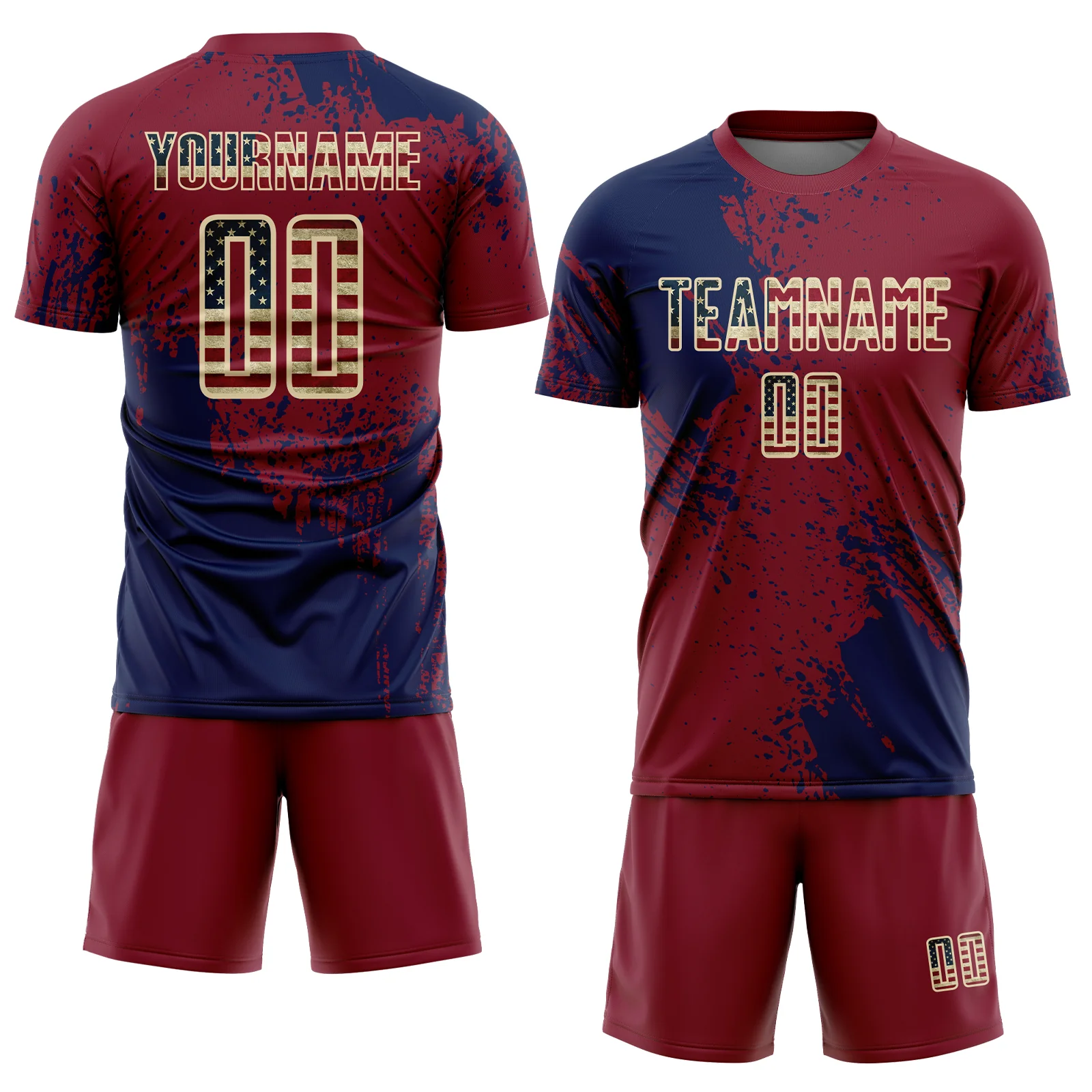 Custom Crimson Vintage USA Flag Navy-Cream Abstract Brush Stroke Sports Sublimation Soccer Uniform Jersey - Image 2