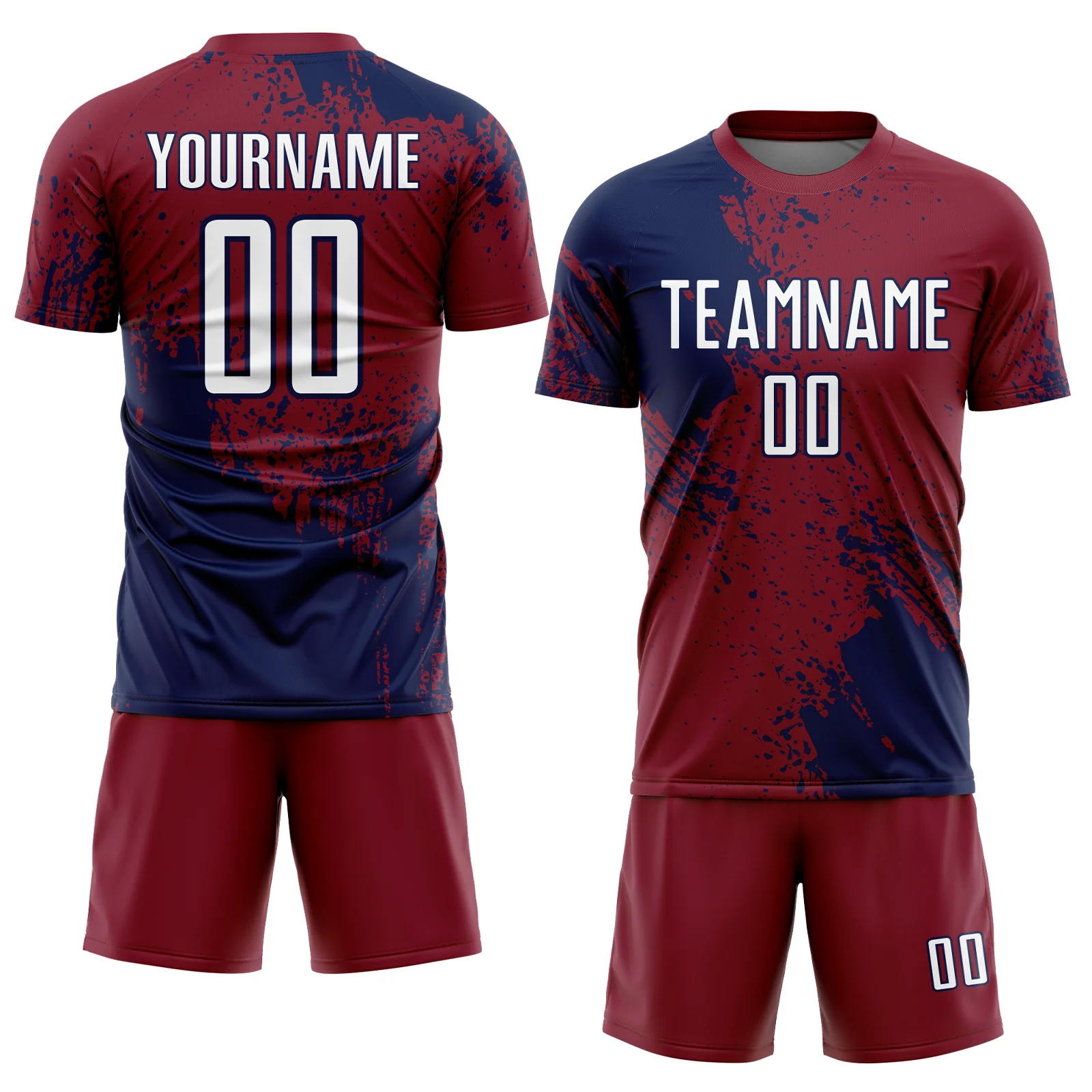 Custom Crimson White-Navy Abstract Brush Stroke Sports Sublimation Soccer Uniform Jersey - Image 2