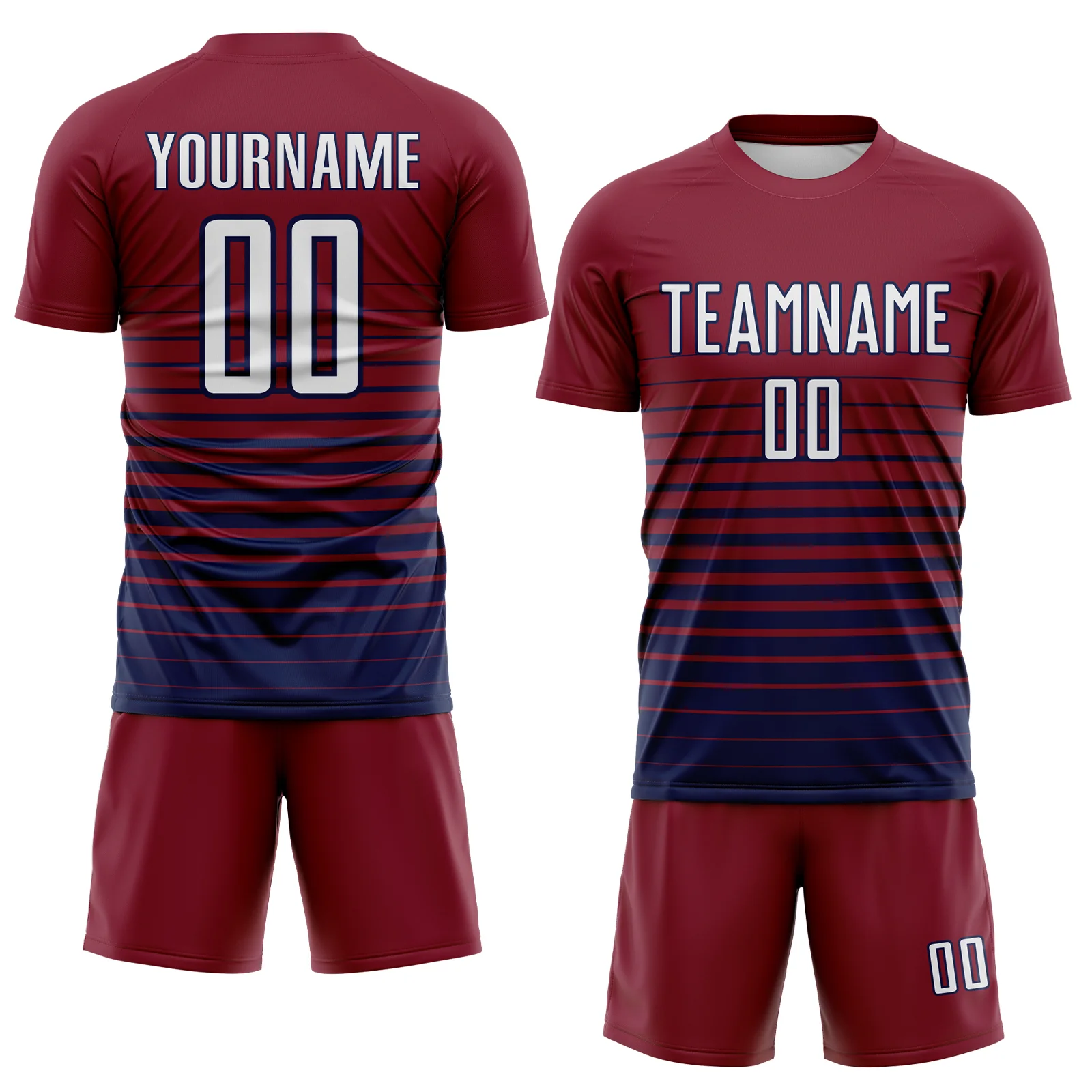 Custom Crimson White-Navy Gradient Pinstripe Sublimation Soccer Uniform Jersey - Image 2