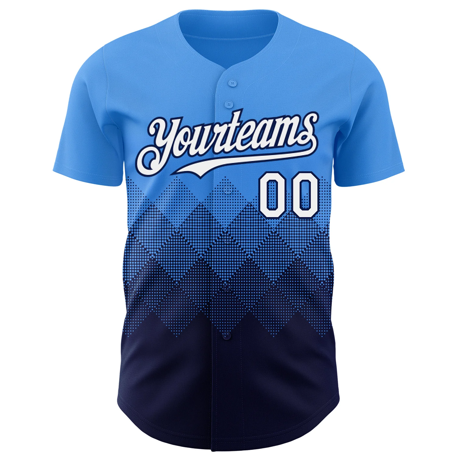 Custom Electric Blue White-Navy 3D Gradient Square Shape Authentic Baseball Jersey - Image 2