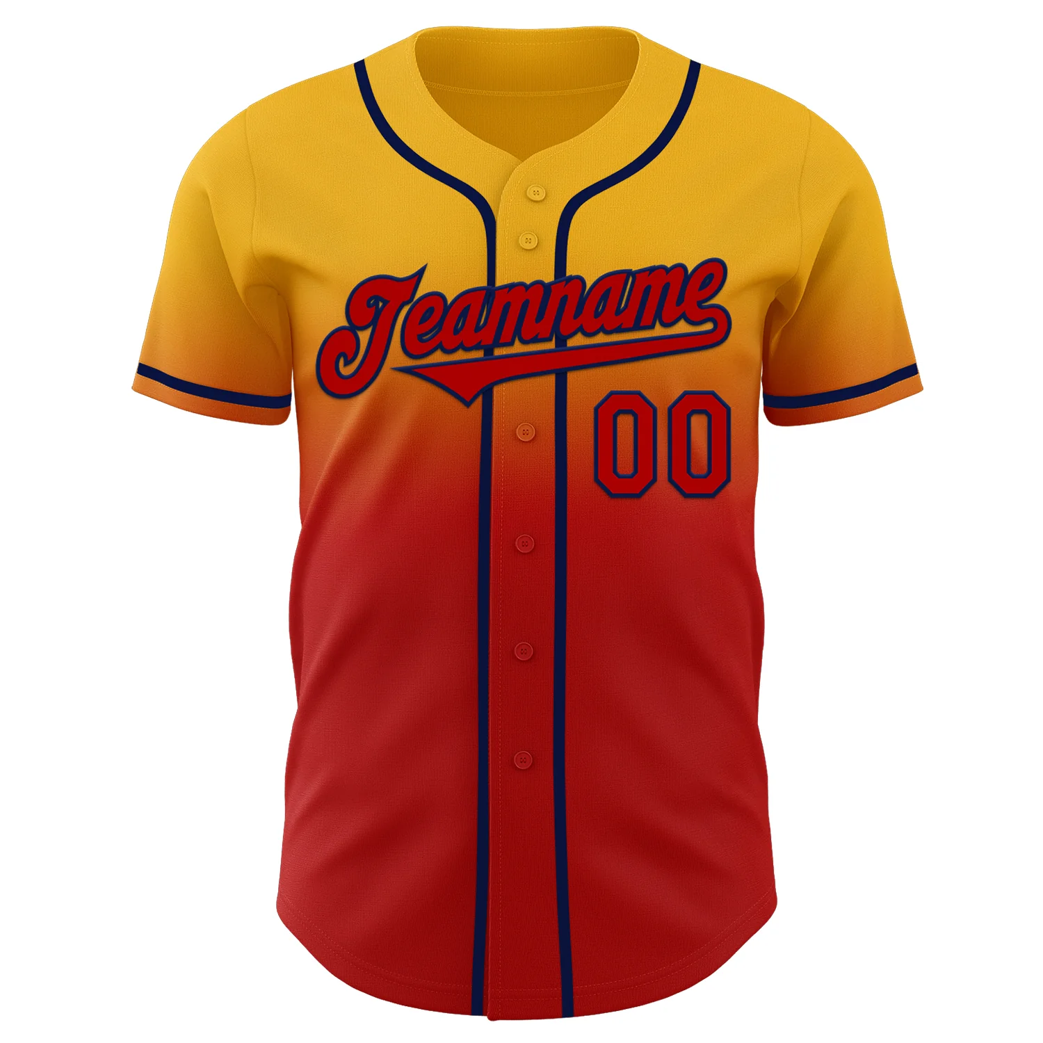 Custom Gold Red-Navy Authentic Fade Fashion Baseball Jersey - Image 2