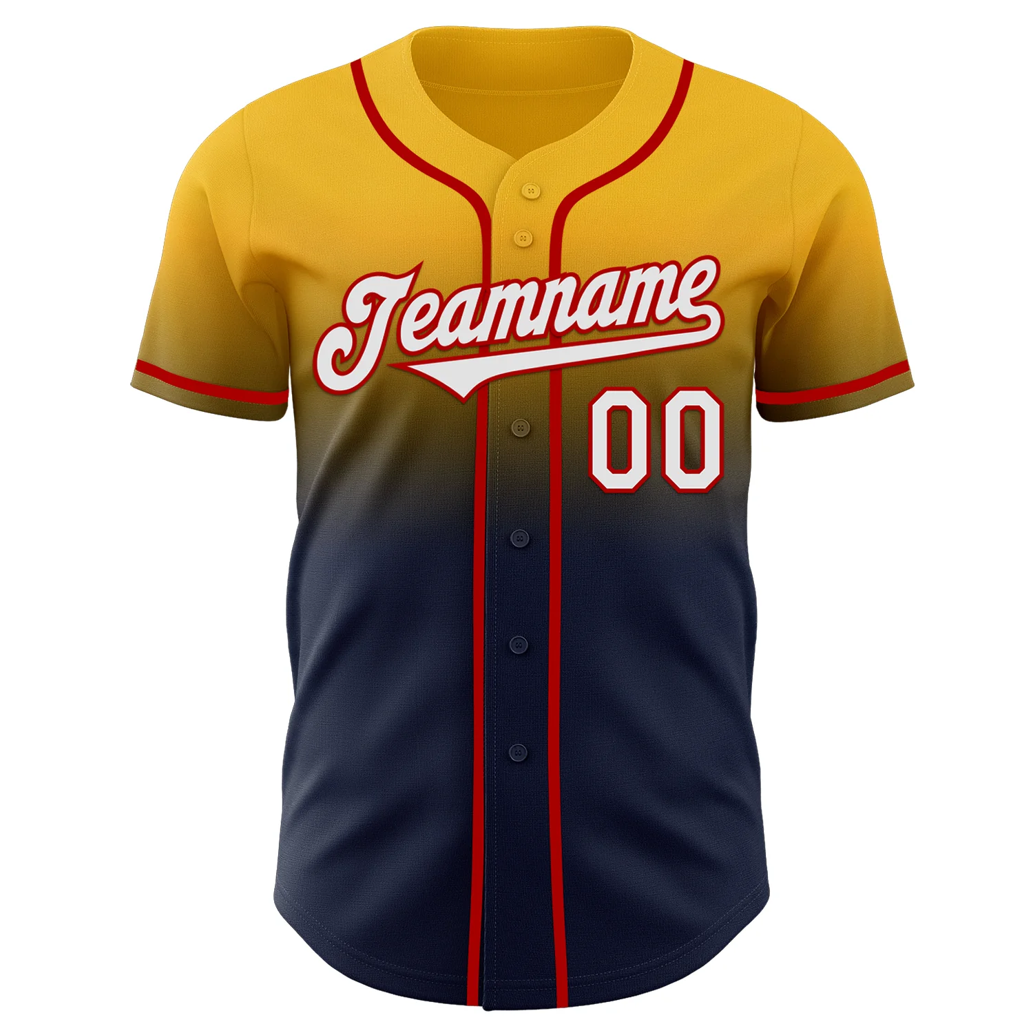 Custom Gold Navy-Red Authentic Fade Fashion Baseball Jersey - Image 2