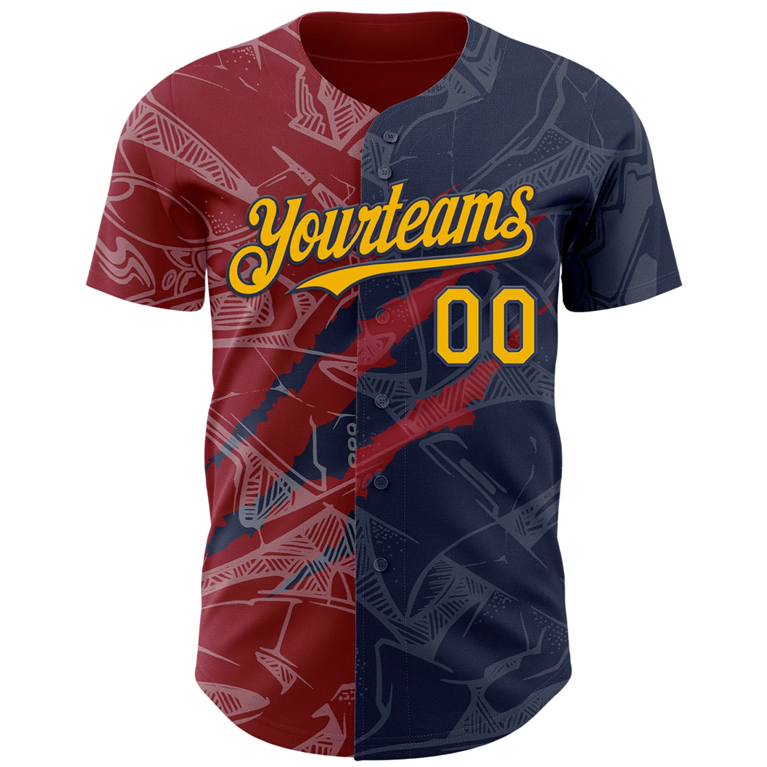 Custom Graffiti Pattern Gold Navy-Crimson 3D Scratch Authentic Baseball Jersey - Image 2