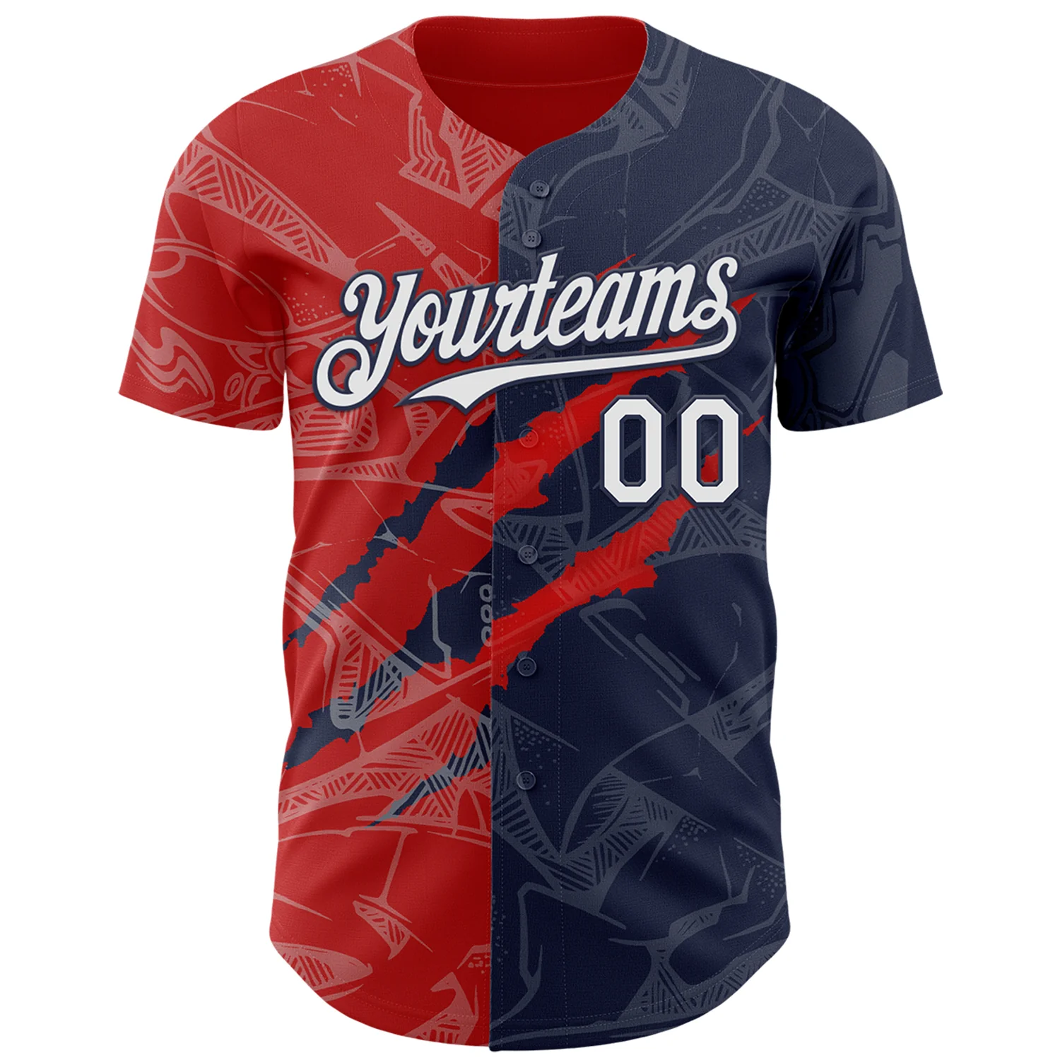 Custom Graffiti Pattern White Navy-Red 3D Scratch Authentic Baseball Jersey - Image 2