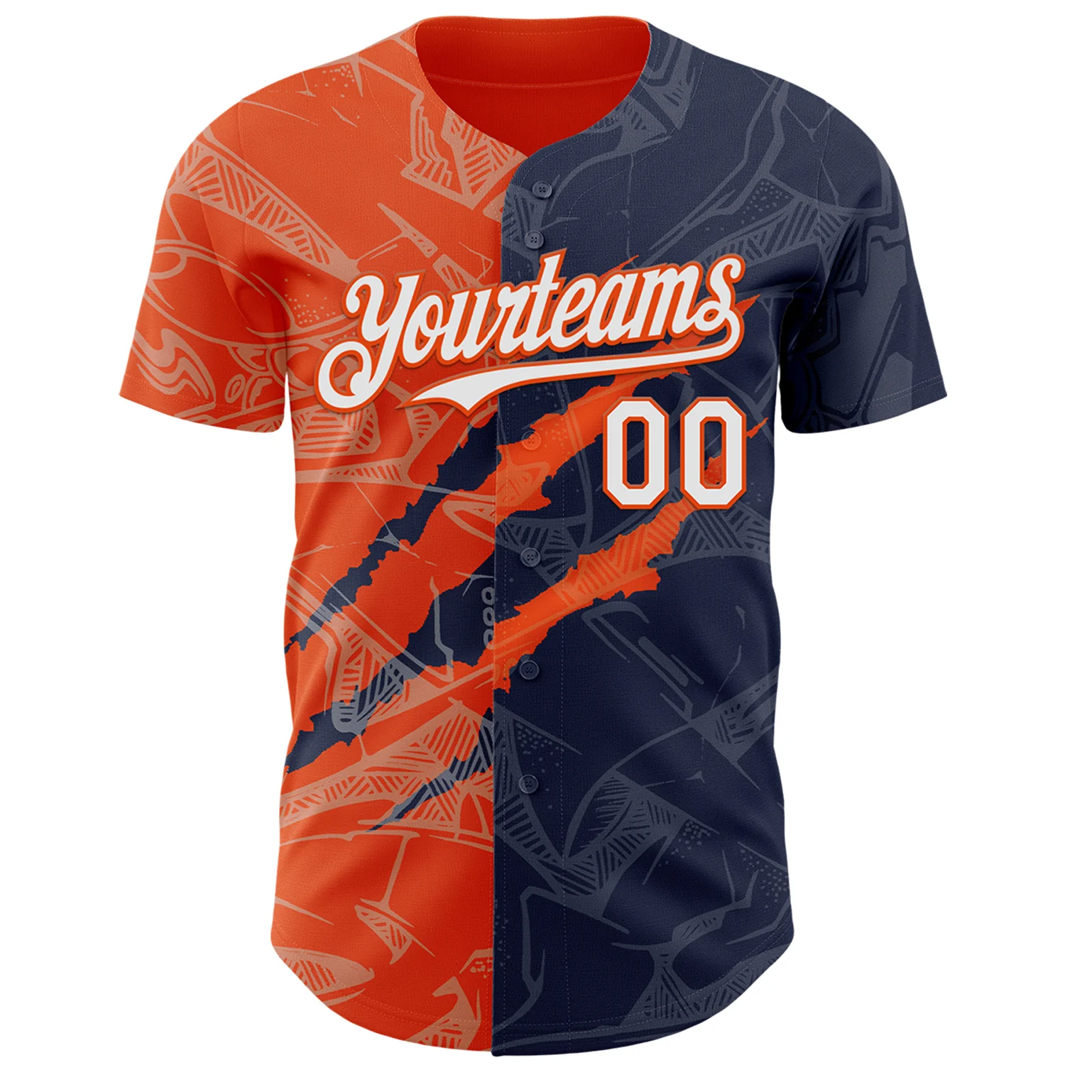 Custom Graffiti Pattern White Navy-Orange 3D Scratch Authentic Baseball Jersey - Image 2