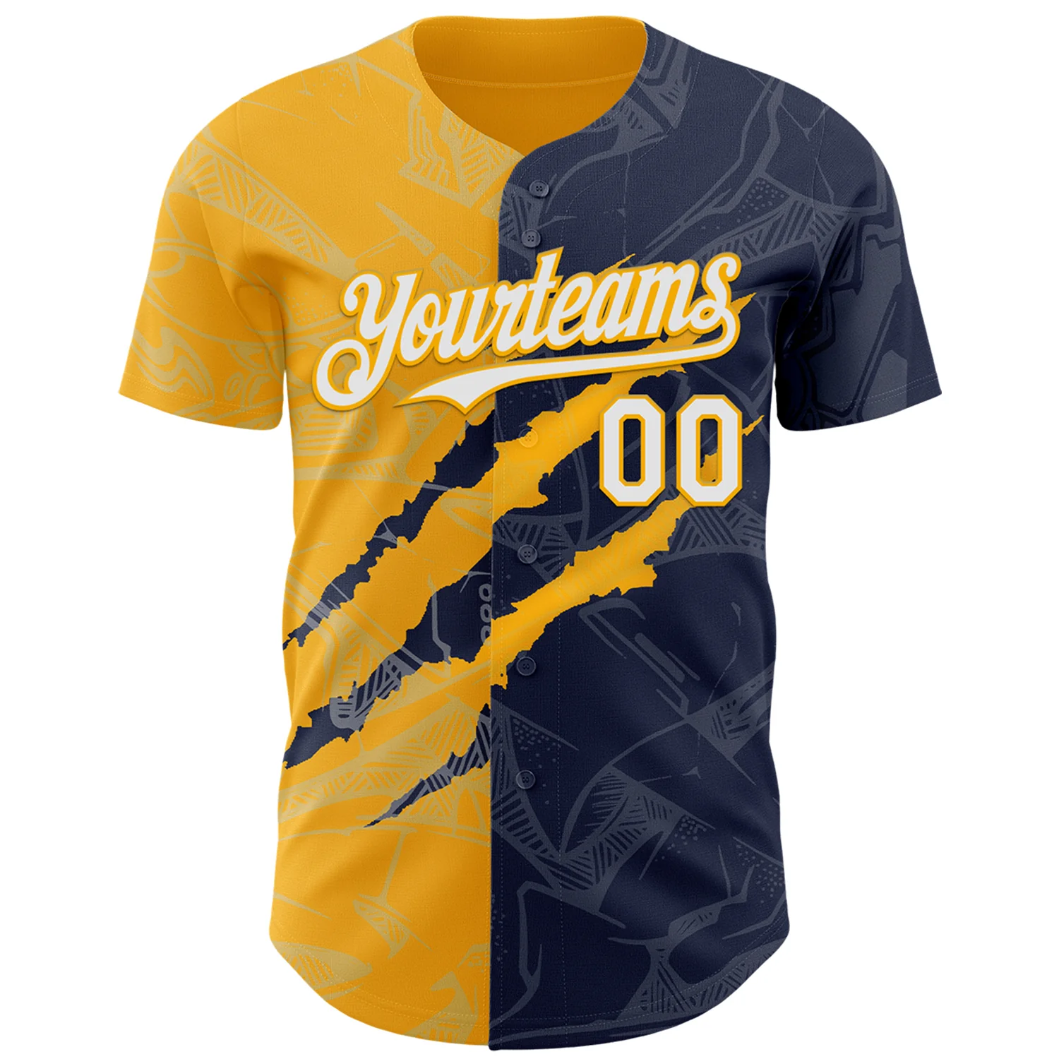 Custom Graffiti Pattern White Navy-Gold 3D Scratch Authentic Baseball Jersey - Image 2