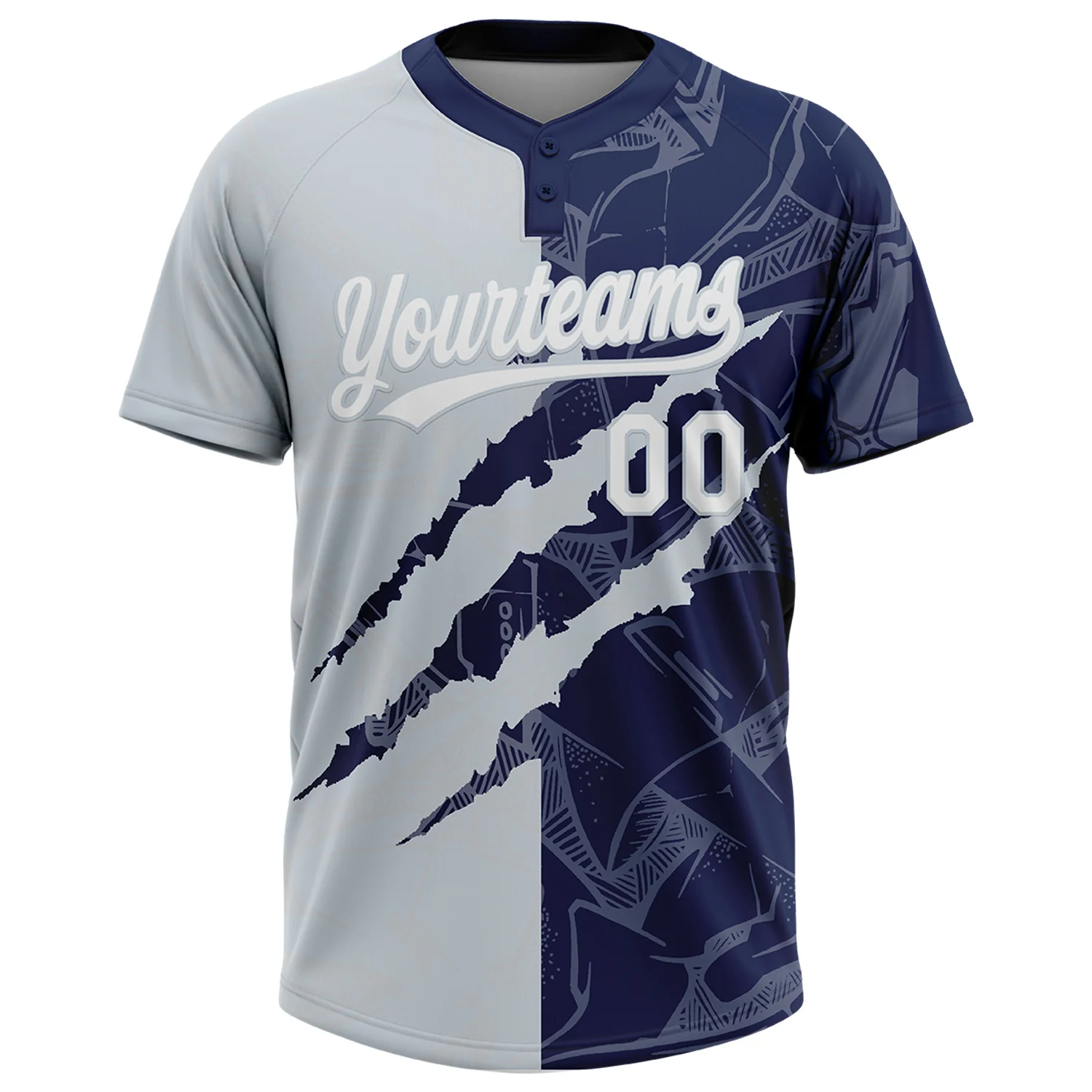 Custom Graffiti Pattern White Navy-Silver 3D Scratch Two-Button Unisex Softball Jersey - Image 2