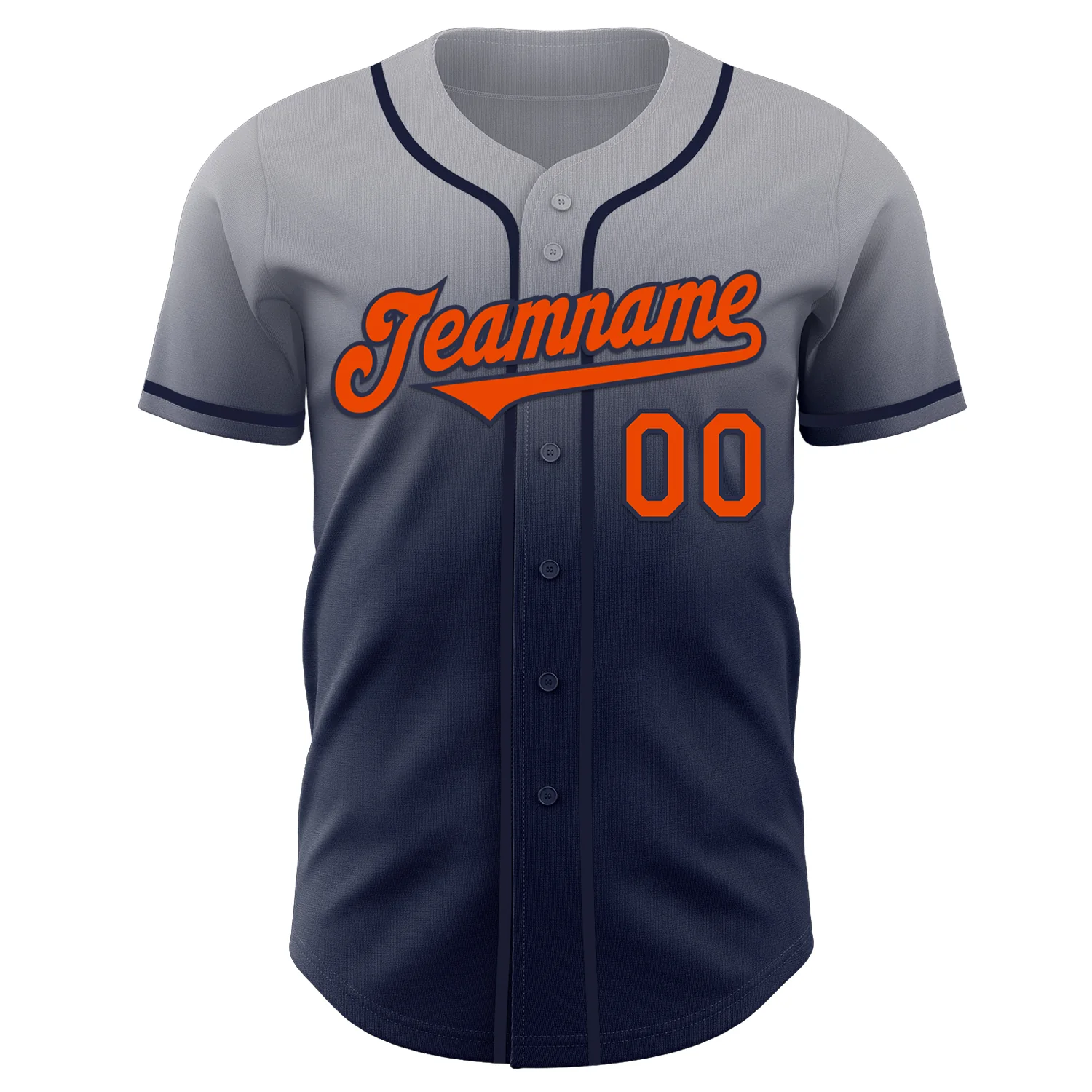 Custom Gray Orange-Navy Authentic Fade Fashion Baseball Jersey - Image 2