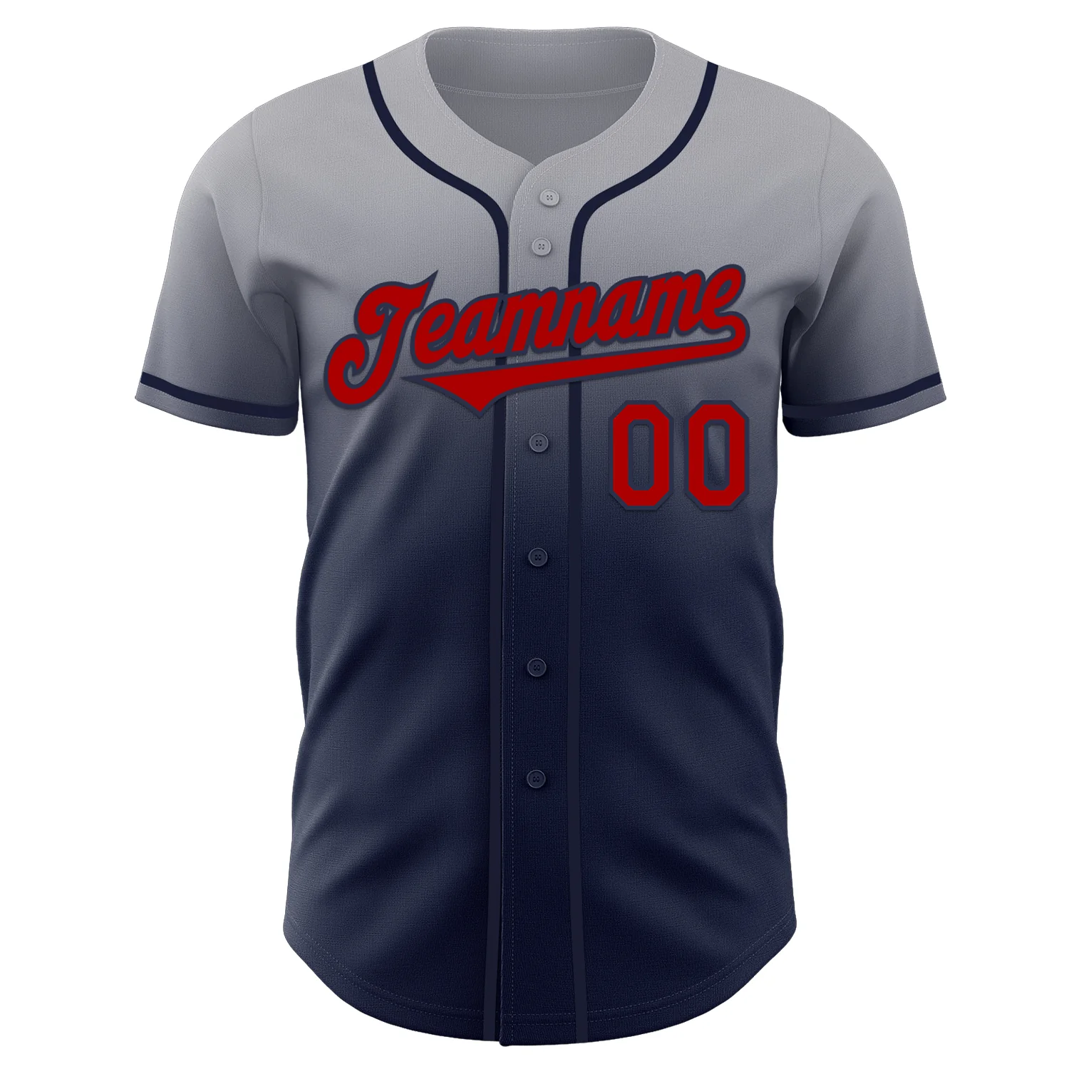 Custom Gray Red-Navy Authentic Fade Fashion Baseball Jersey - Image 2
