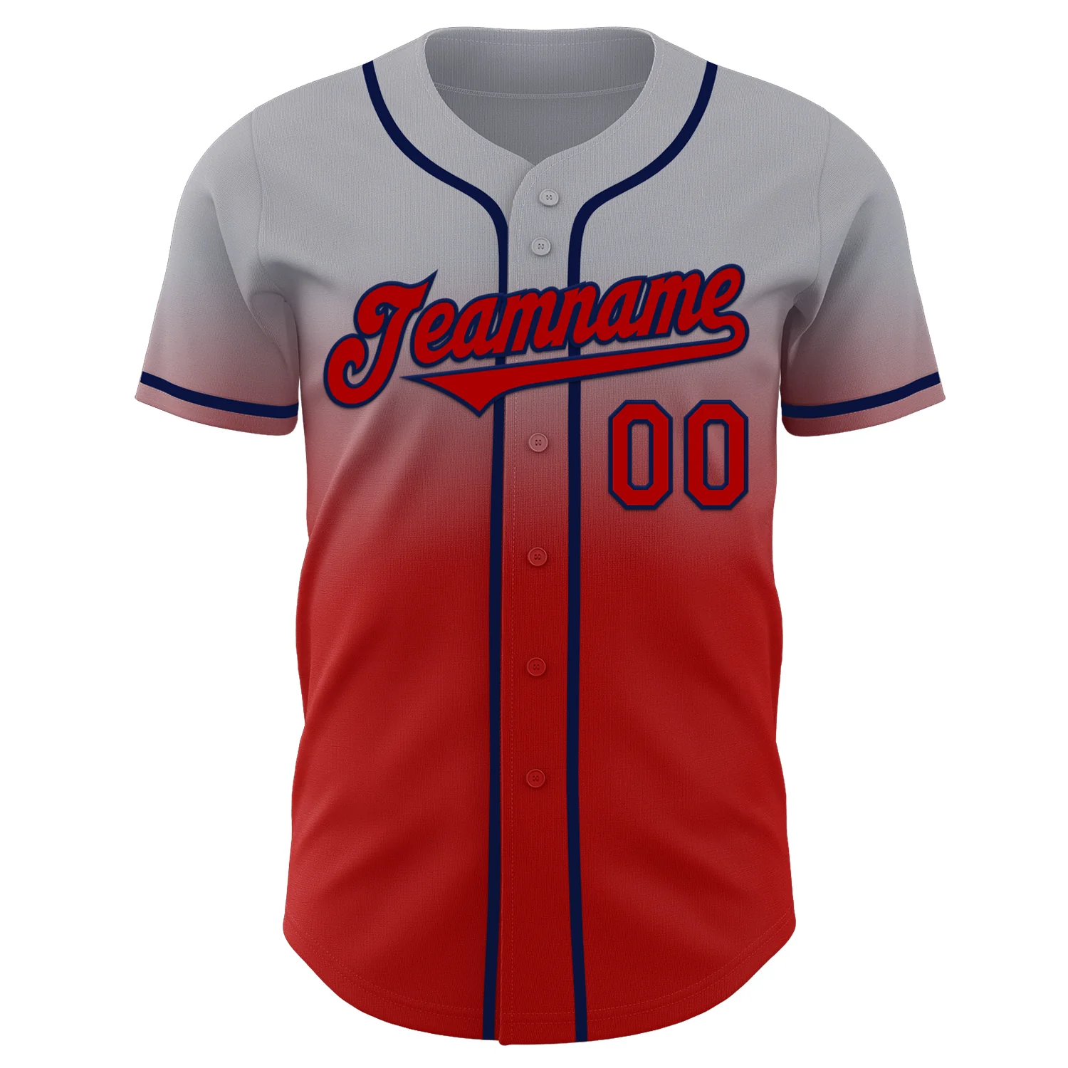 Custom Gray Red-Navy Authentic Fade Fashion Baseball Jersey - Image 2