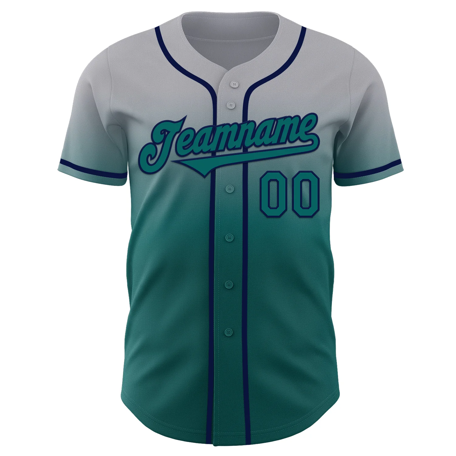 Custom Gray Teal-Navy Authentic Fade Fashion Baseball Jersey - Image 2