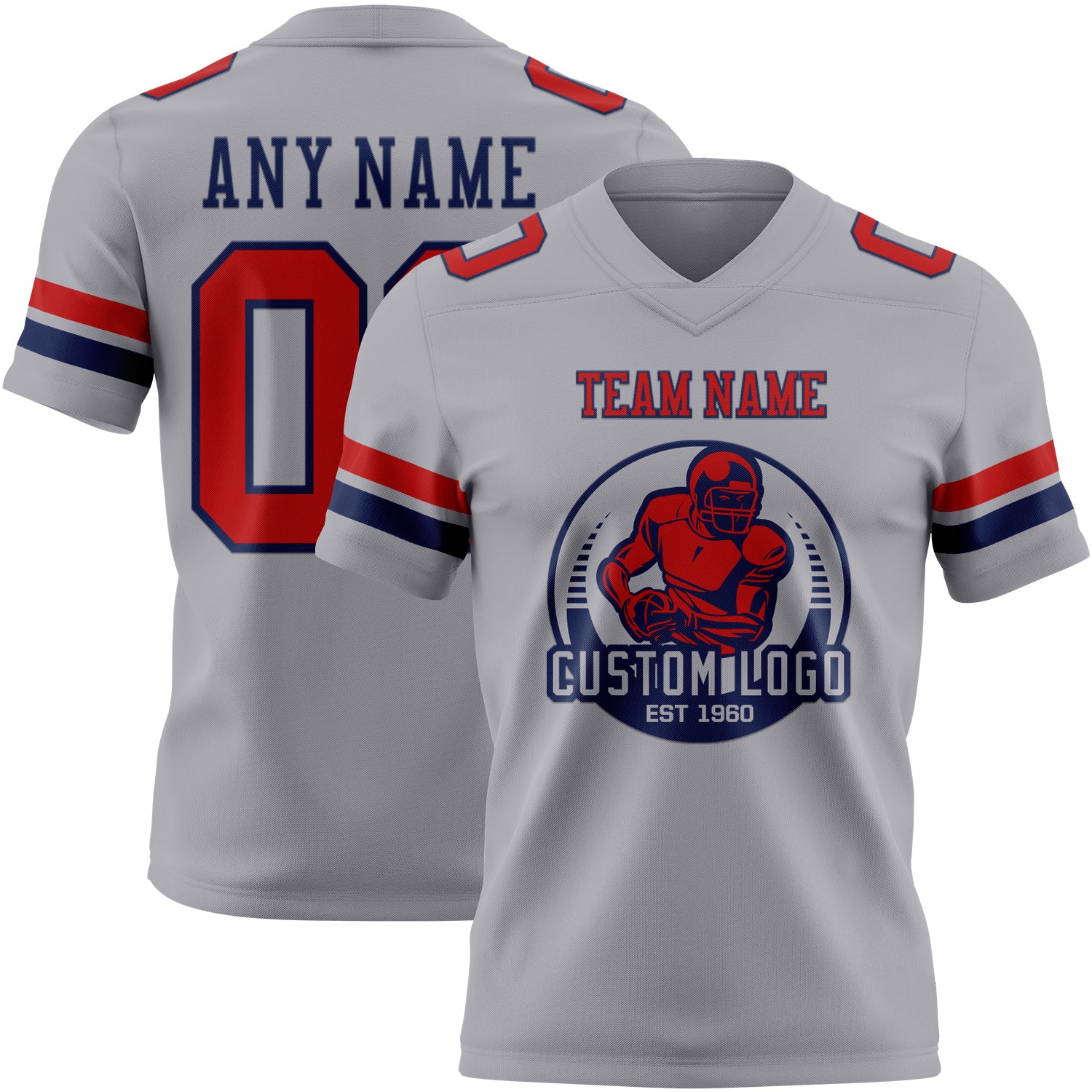 Custom Gray Red-Navy Authentic Football Jersey - Image 2