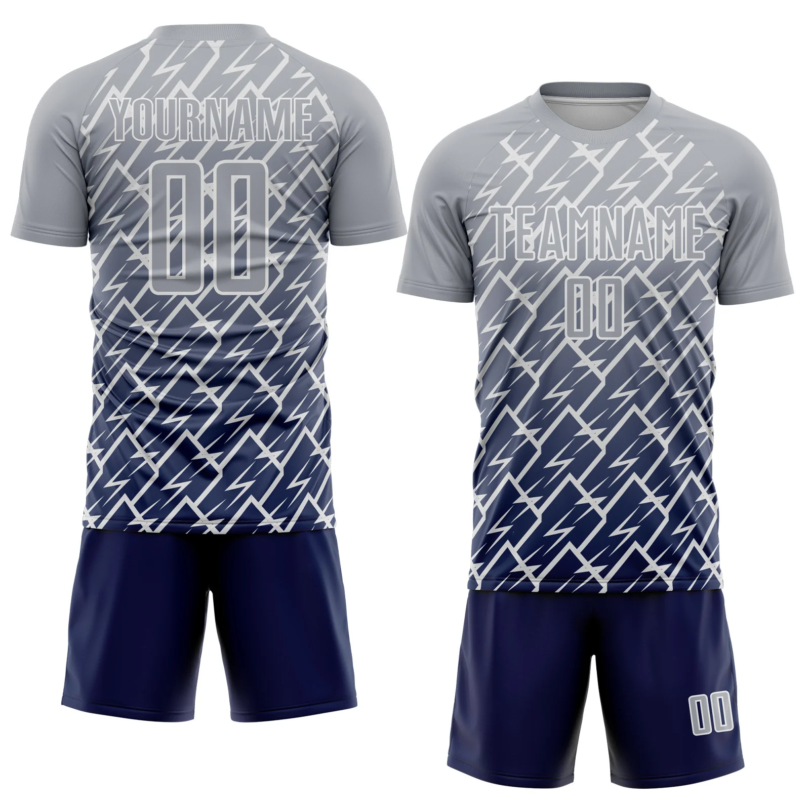 Custom Gray Navy-White Lightning Sports Sublimation Soccer Uniform Jersey - Image 2