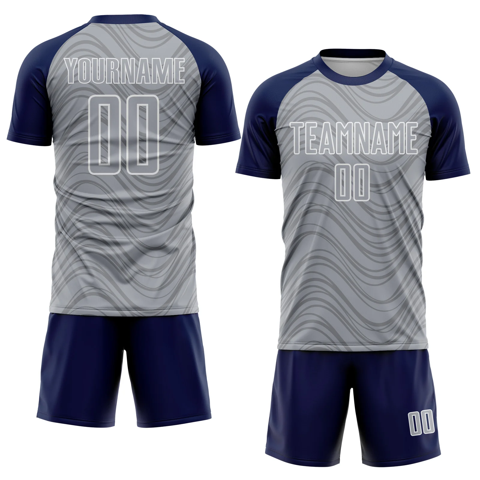 Custom Gray Navy-White Wavy Lines Sports Sublimation Soccer Uniform Jersey - Image 2