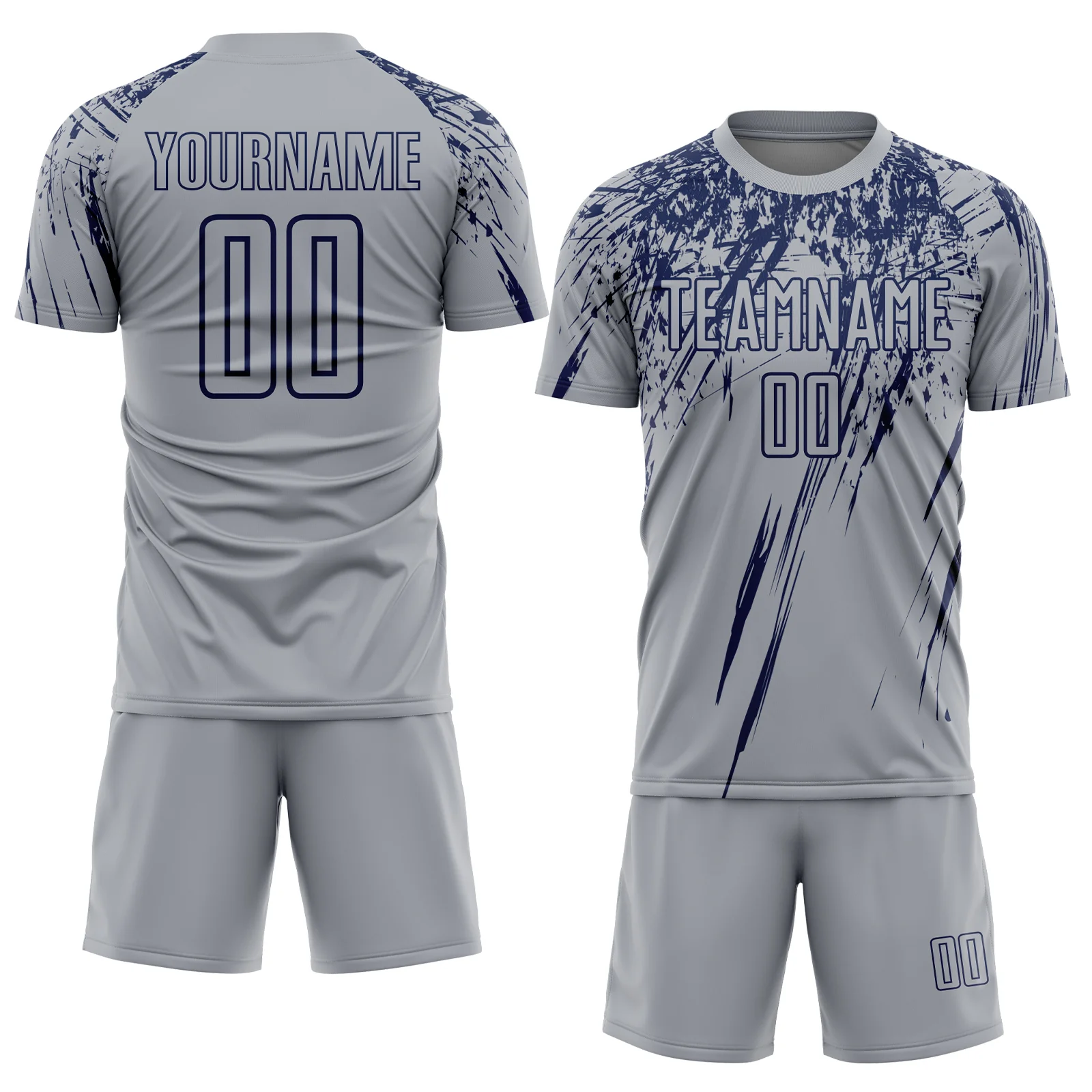 Custom Gray Navy Splash Sports Sublimation Soccer Uniform Jersey - Image 2