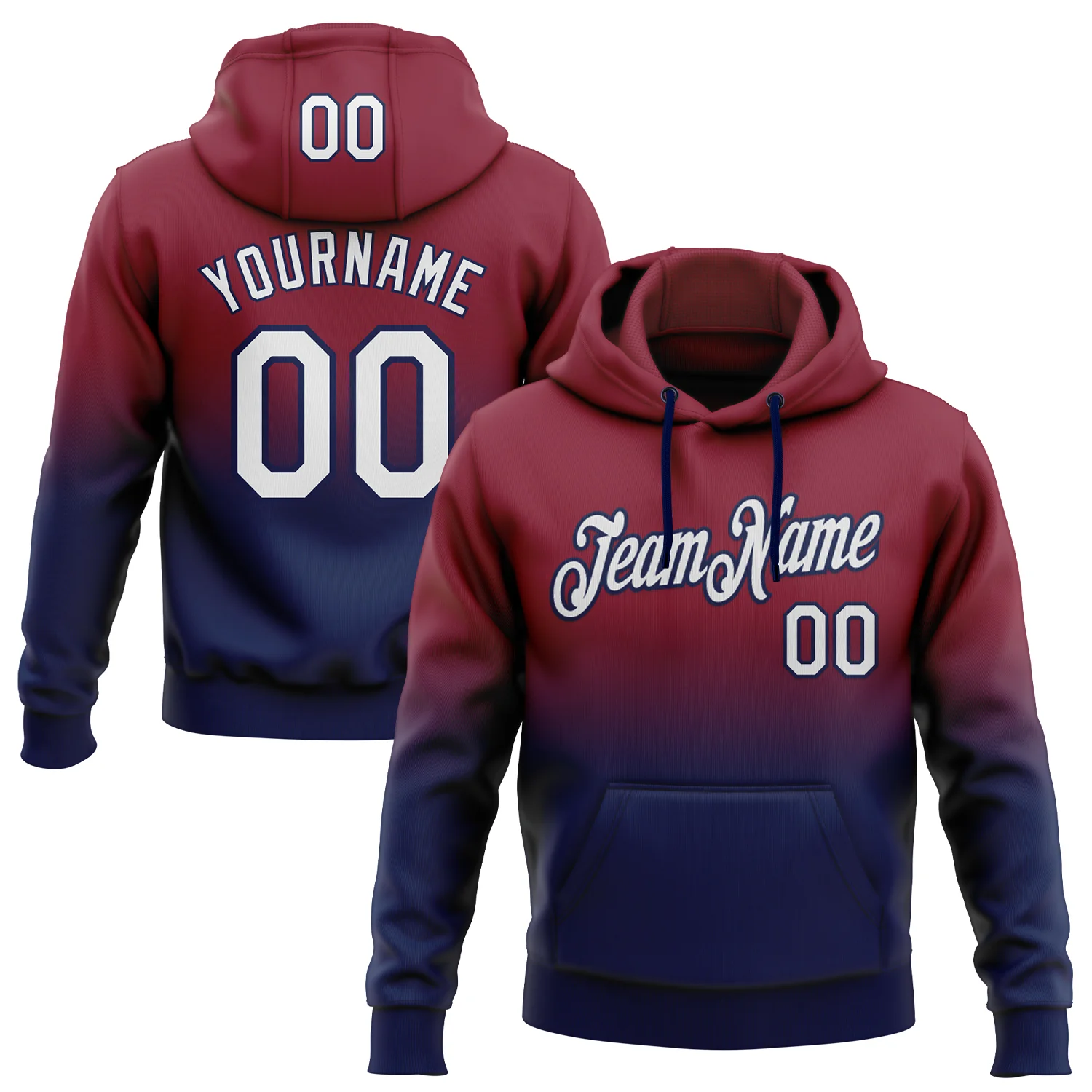 Custom Stitched Crimson White-Navy Fade Fashion Sports Pullover Sweatshirt Hoodie