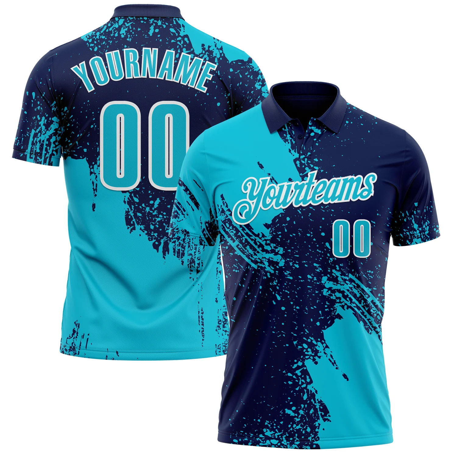 Custom Lakes Blue Navy-White 3D Pattern Design Abstract Brush Stroke Performance Polo Shirt