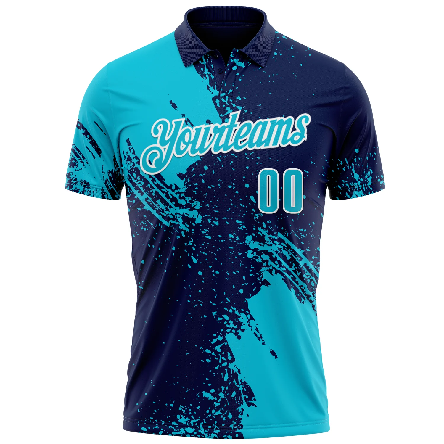 Custom Lakes Blue Navy-White 3D Pattern Design Abstract Brush Stroke Performance Polo Shirt - Image 2