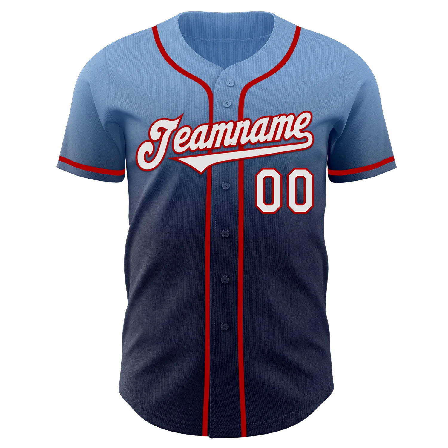 Custom Light Blue Navy-Red Authentic Fade Fashion Baseball Jersey - Image 2