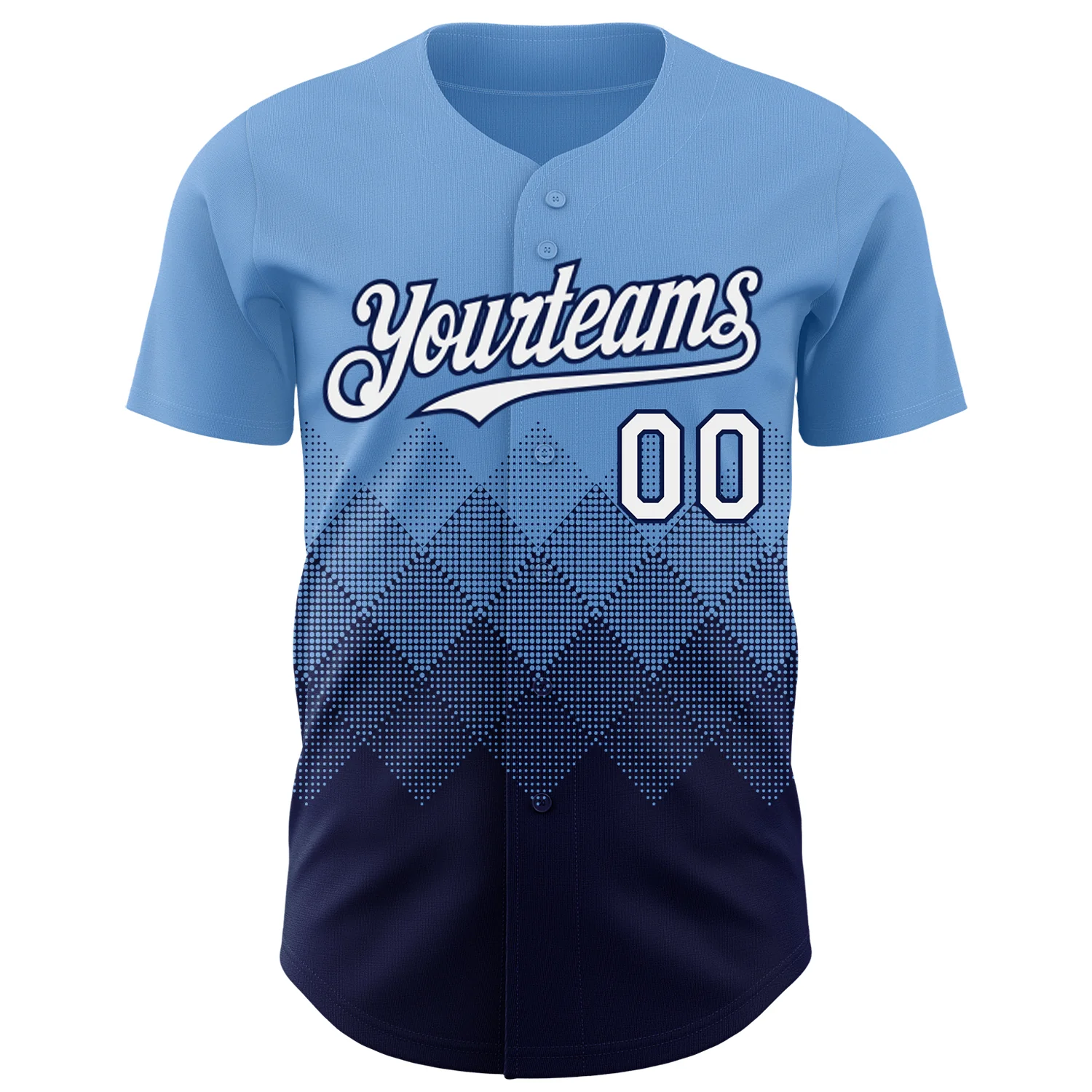 Custom Light Blue White-Navy 3D Gradient Square Shape Authentic Baseball Jersey - Image 2