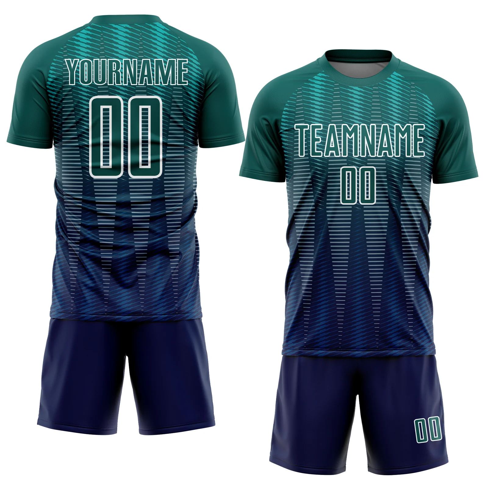 Custom Neon Green Navy-White Gradient Line Sublimation Soccer Uniform Jersey - Image 2