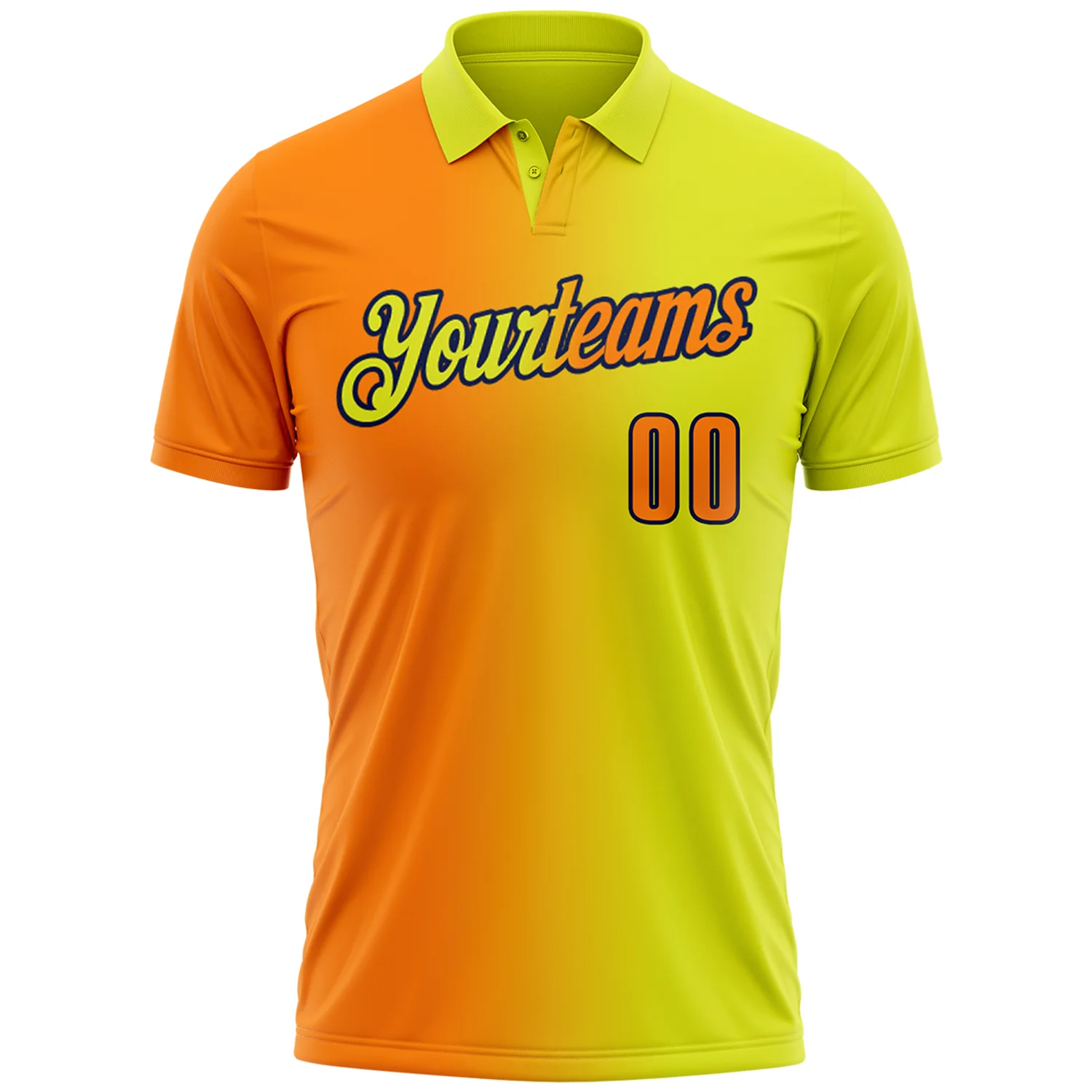 Custom Neon Yellow Bay Orange-Navy 3D Gradient Fashion Performance Polo Shirt - Image 2