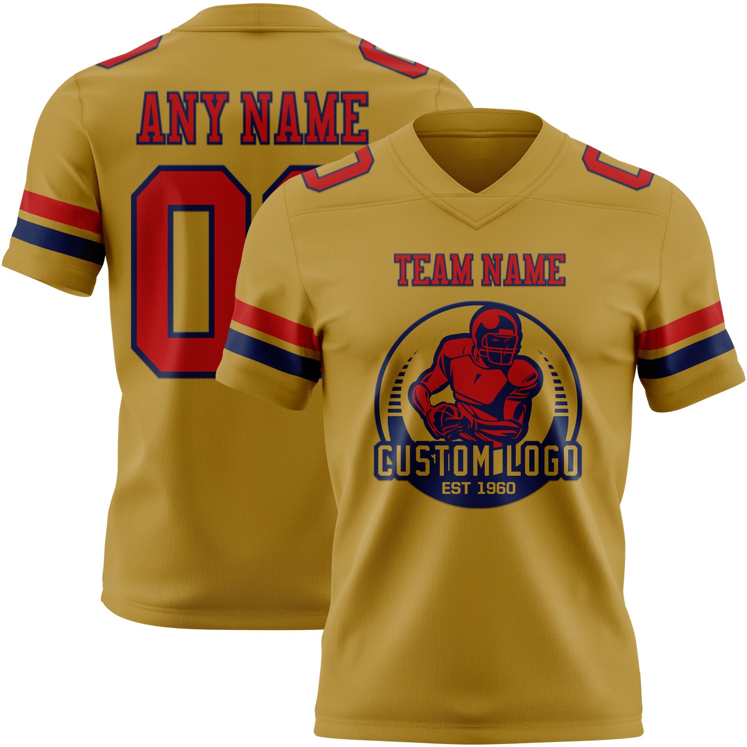 Custom Old Gold Red-Navy Authentic Football Jersey - Image 2